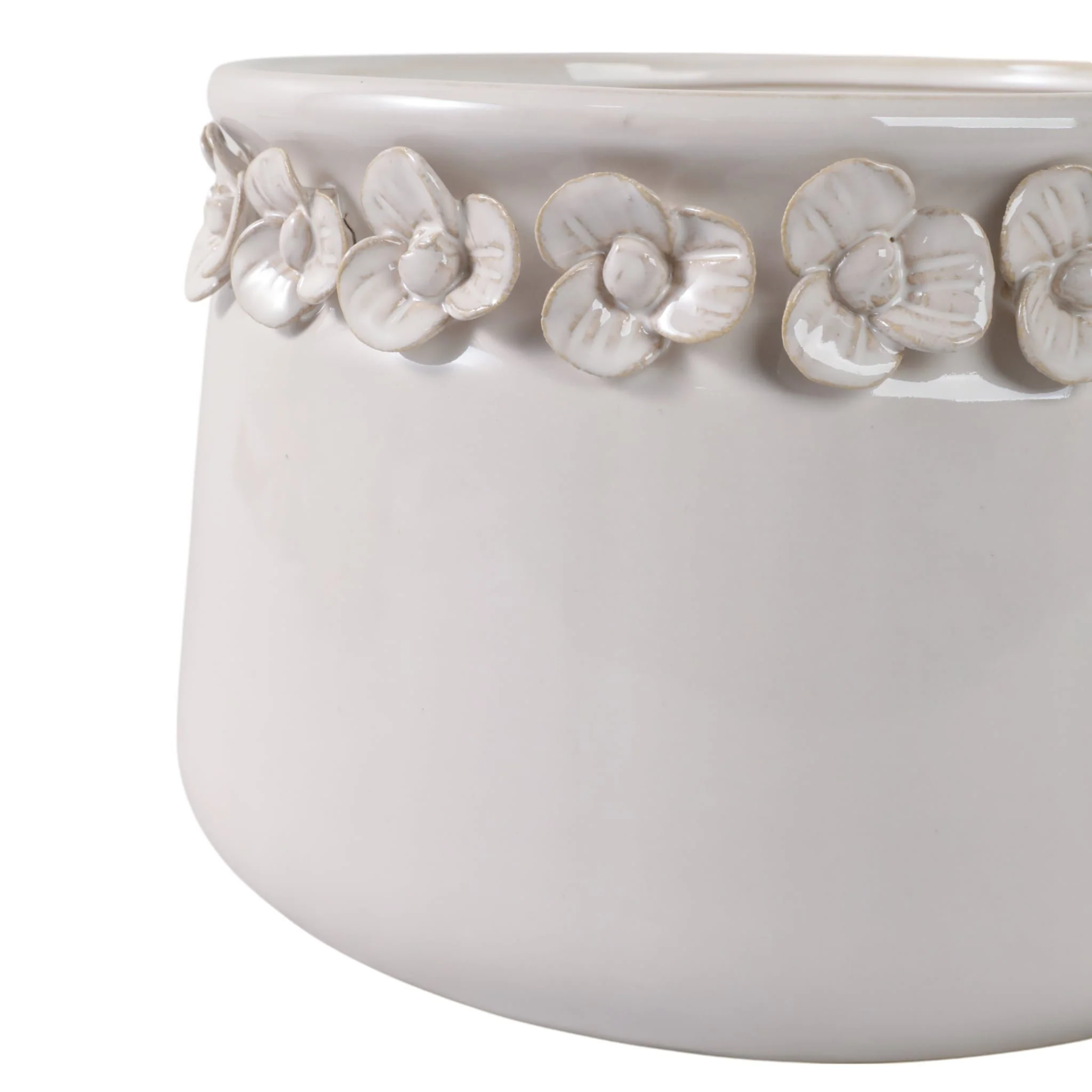 S/2 7/10" Floral Applique Planter,  Ivory - Image 5
