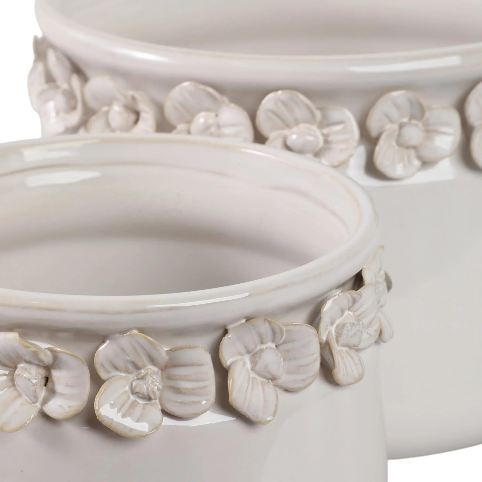 S/2 7/10" Floral Applique Planter,  Ivory - Image 6