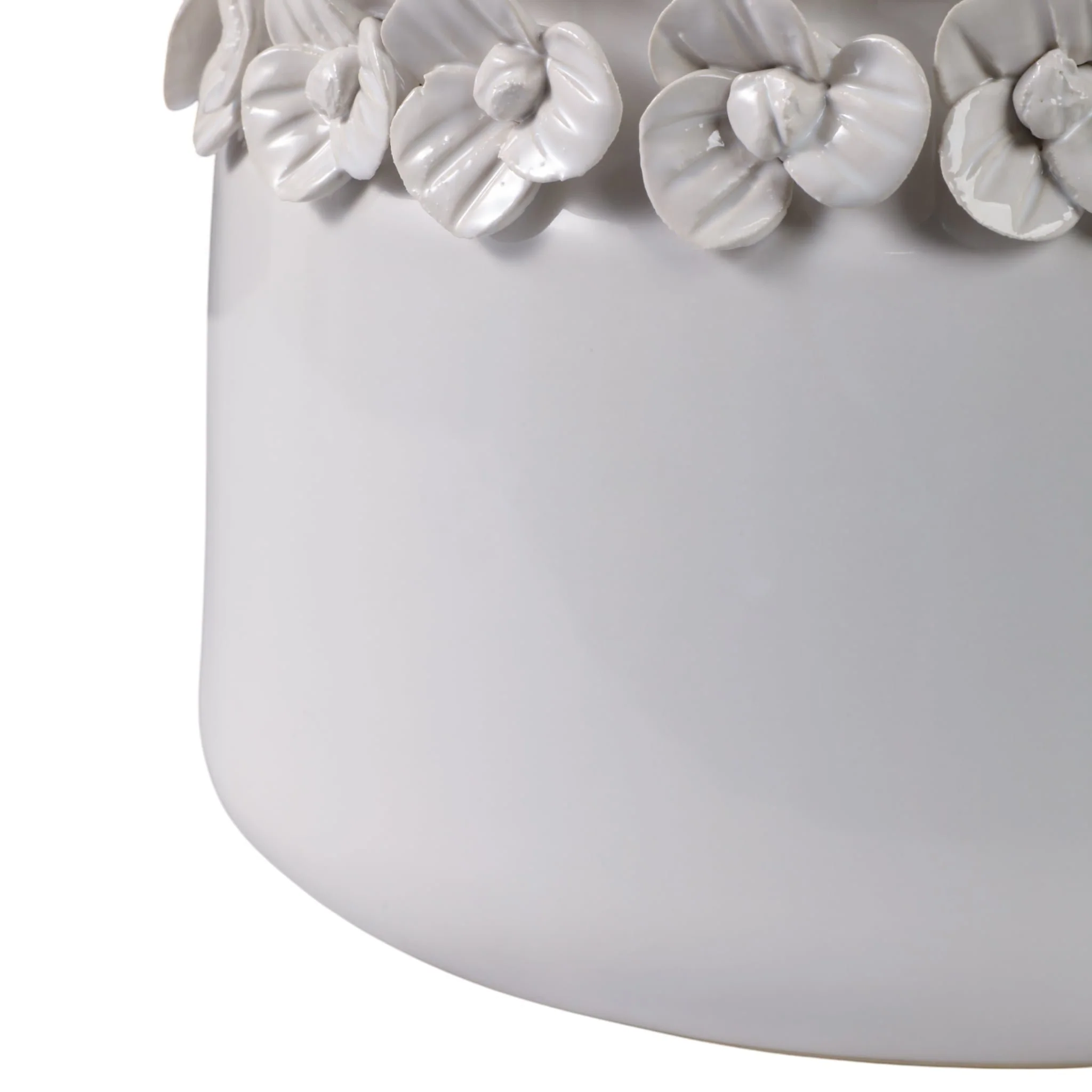 S/2 7/10" Floral Applique Planter, White - Image 4