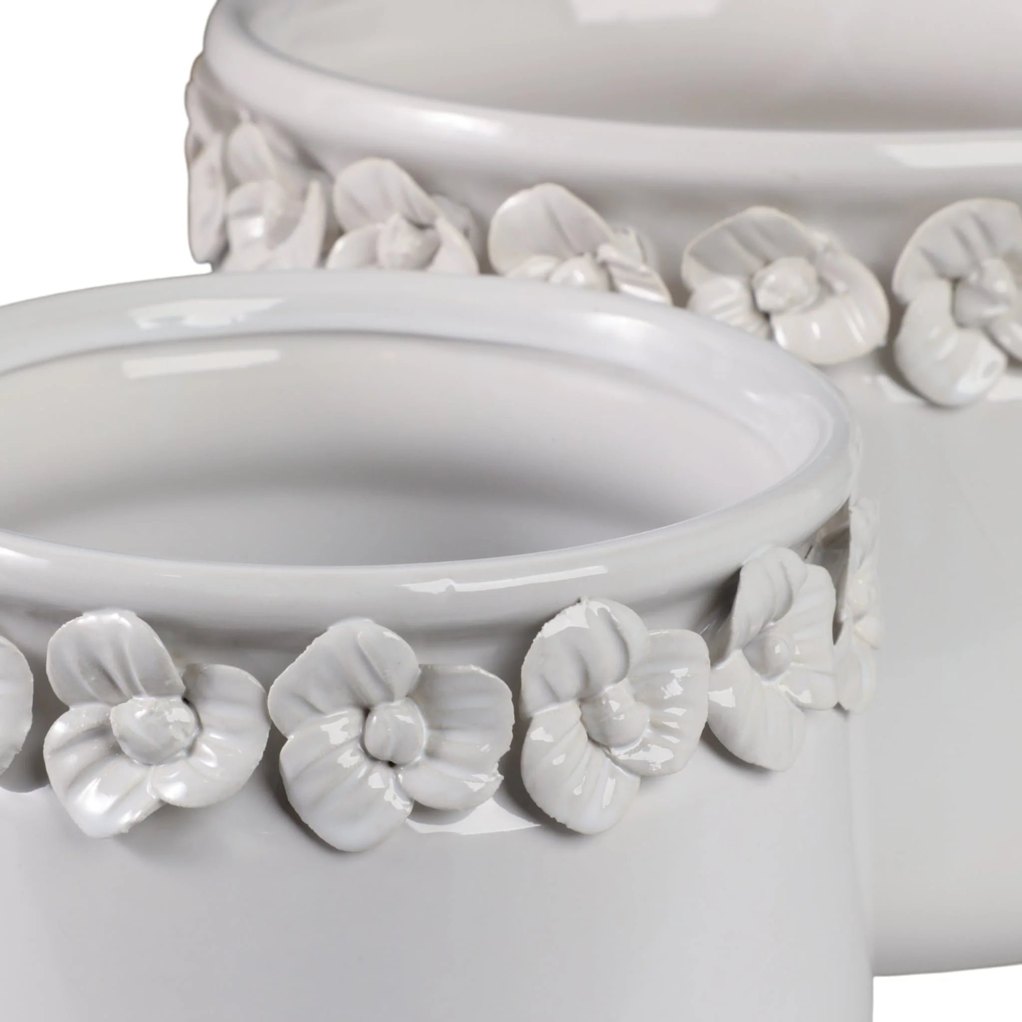 S/2 7/10" Floral Applique Planter, White - Image 5