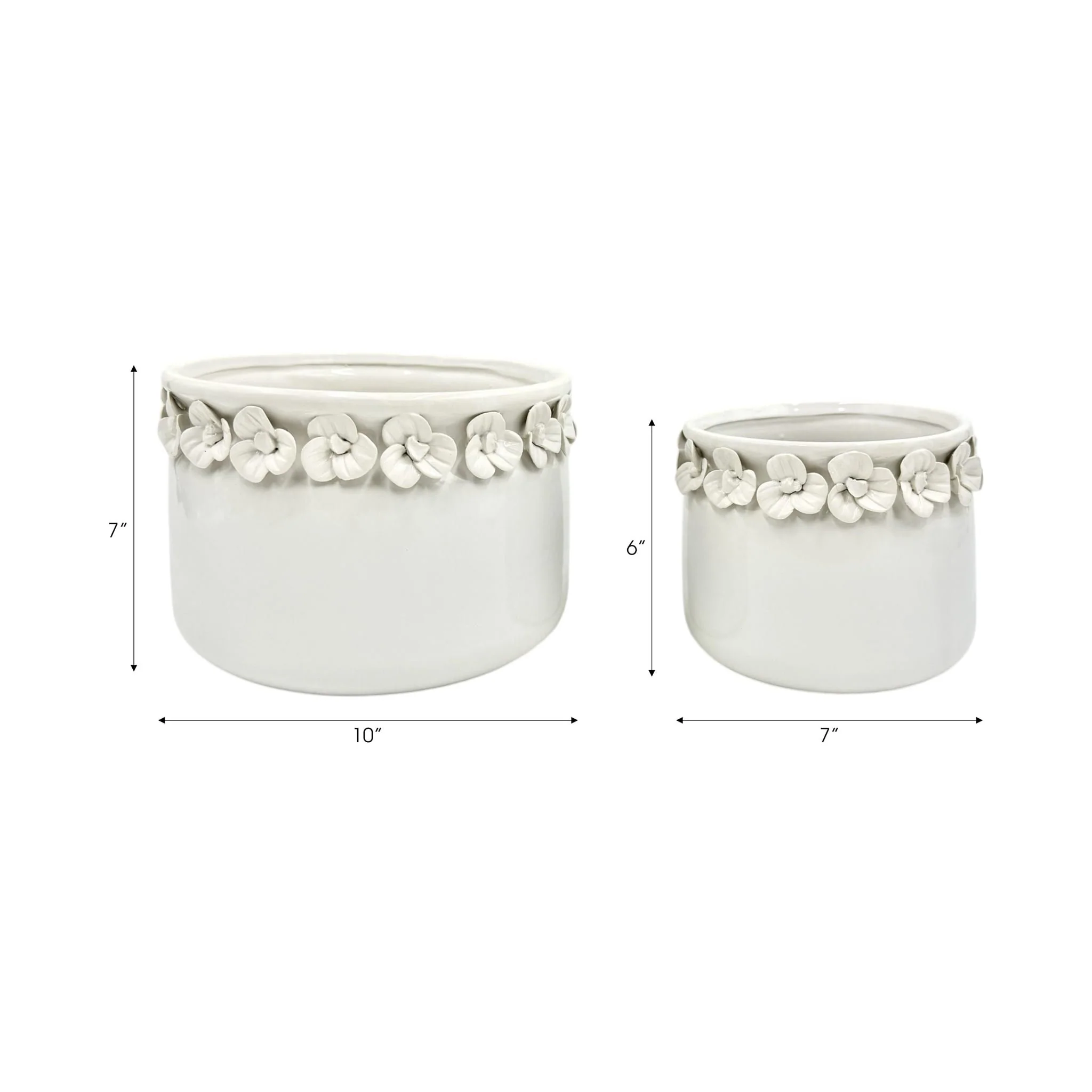 S/2 7/10" Floral Applique Planter, White - Image 8