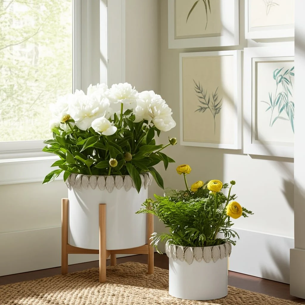 S/2 7/11" Leaf Applique Planters, White - Image 10