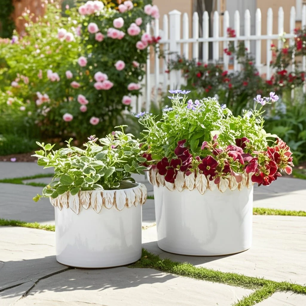 S/2 7/11" Leaf Applique Planters, White - Image 12
