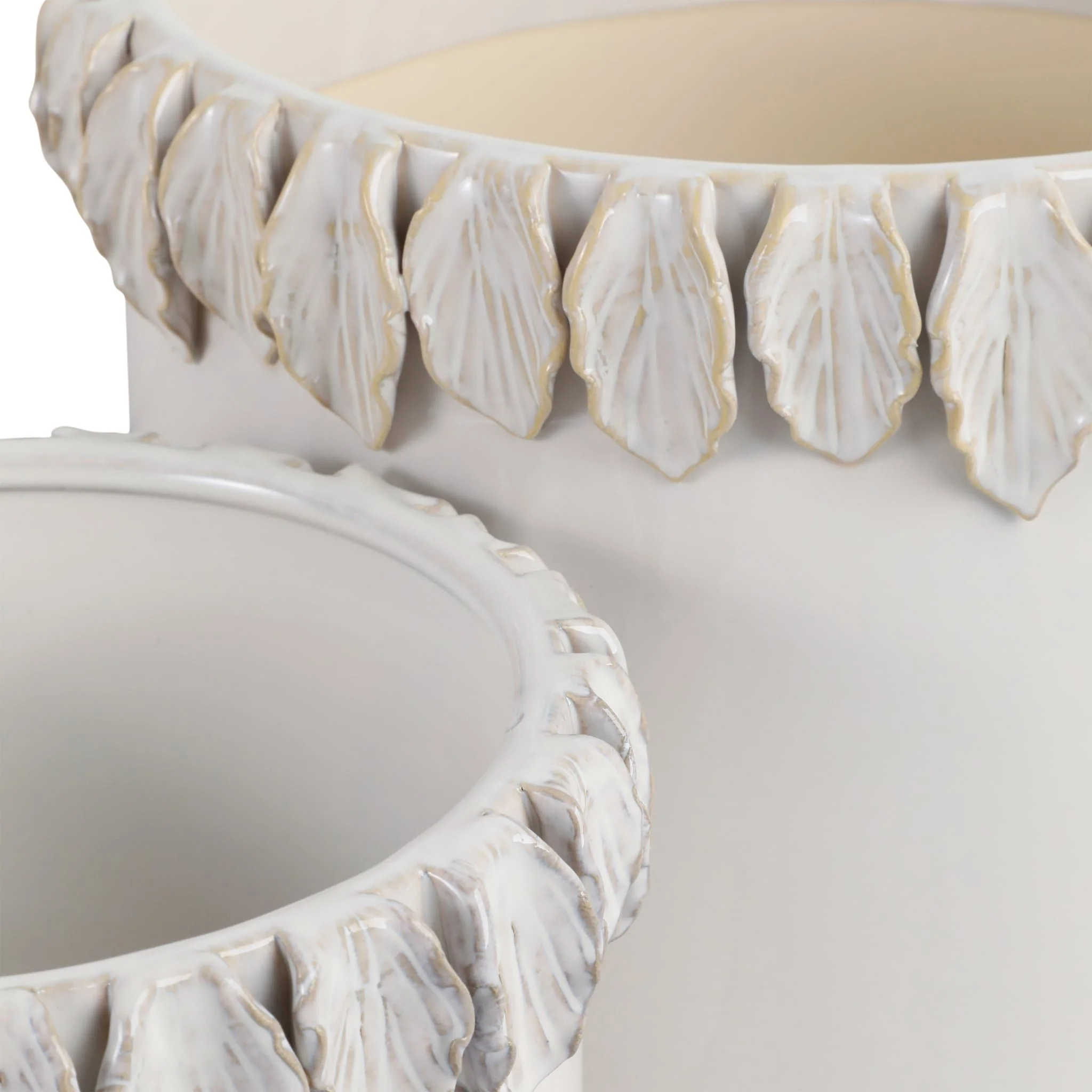 S/2 7/11" Leaf Applique Planters, White - Image 7