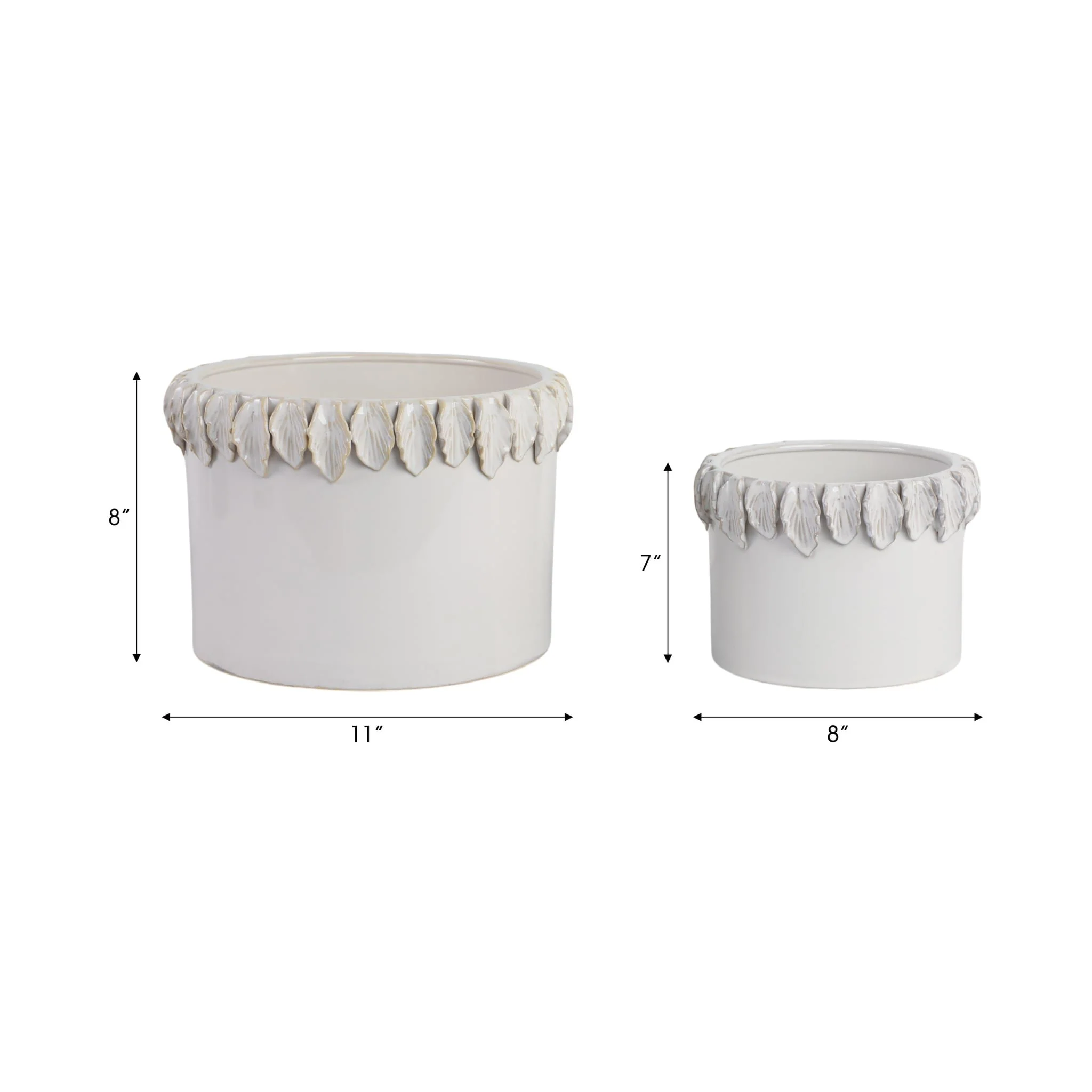S/2 7/11" Leaf Applique Planters, White - Image 8