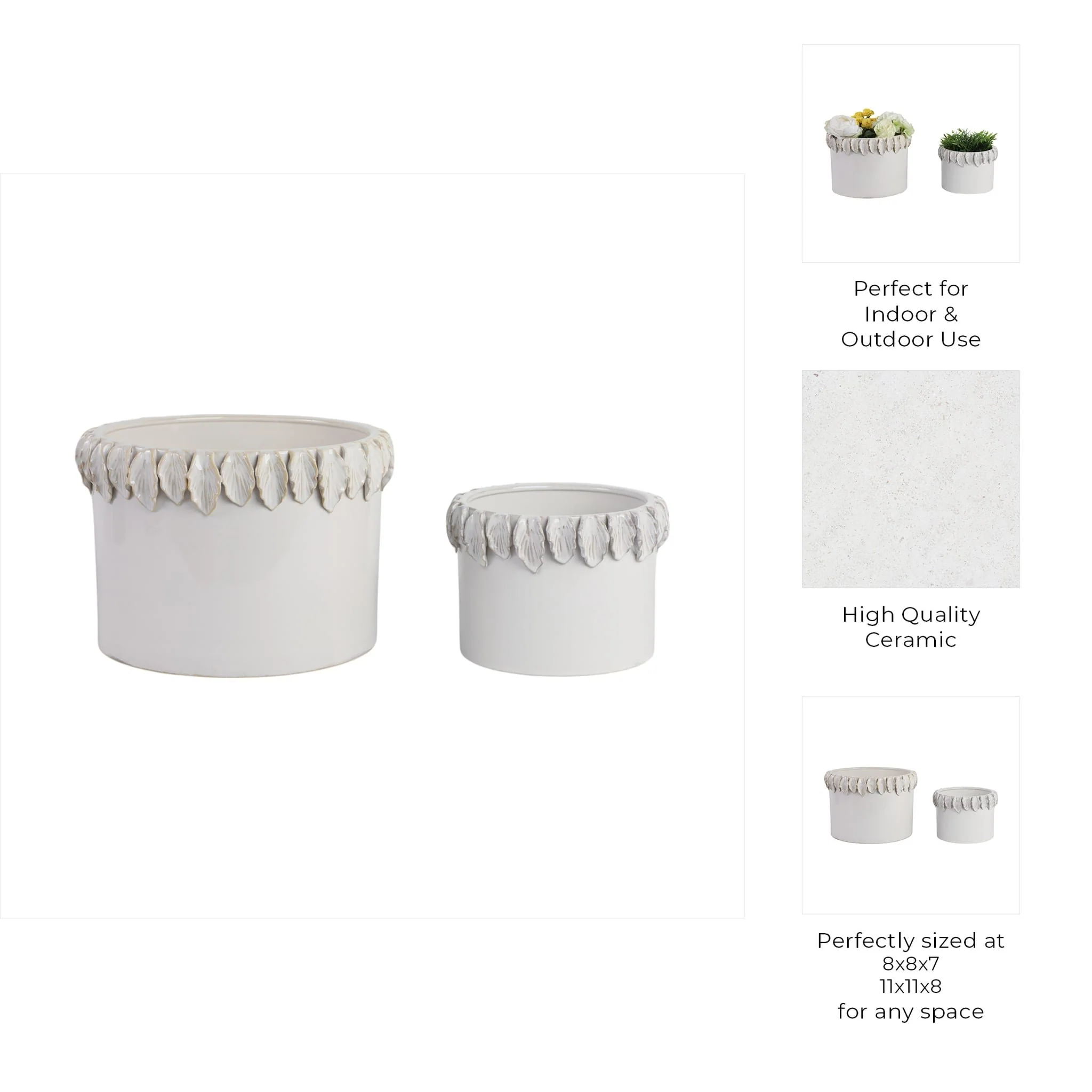 S/2 7/11" Leaf Applique Planters, White - Image 9