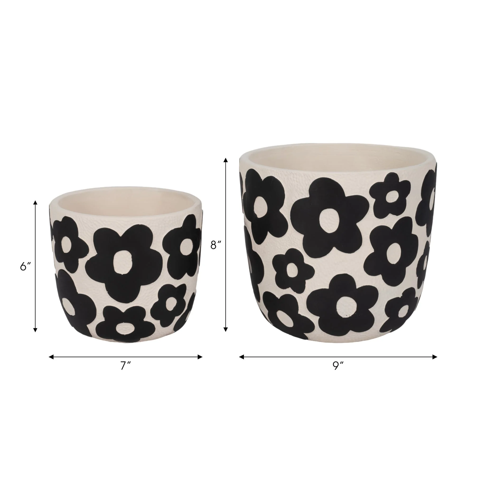 S/2 7/9" Flower Power Planters, Black - Image 6