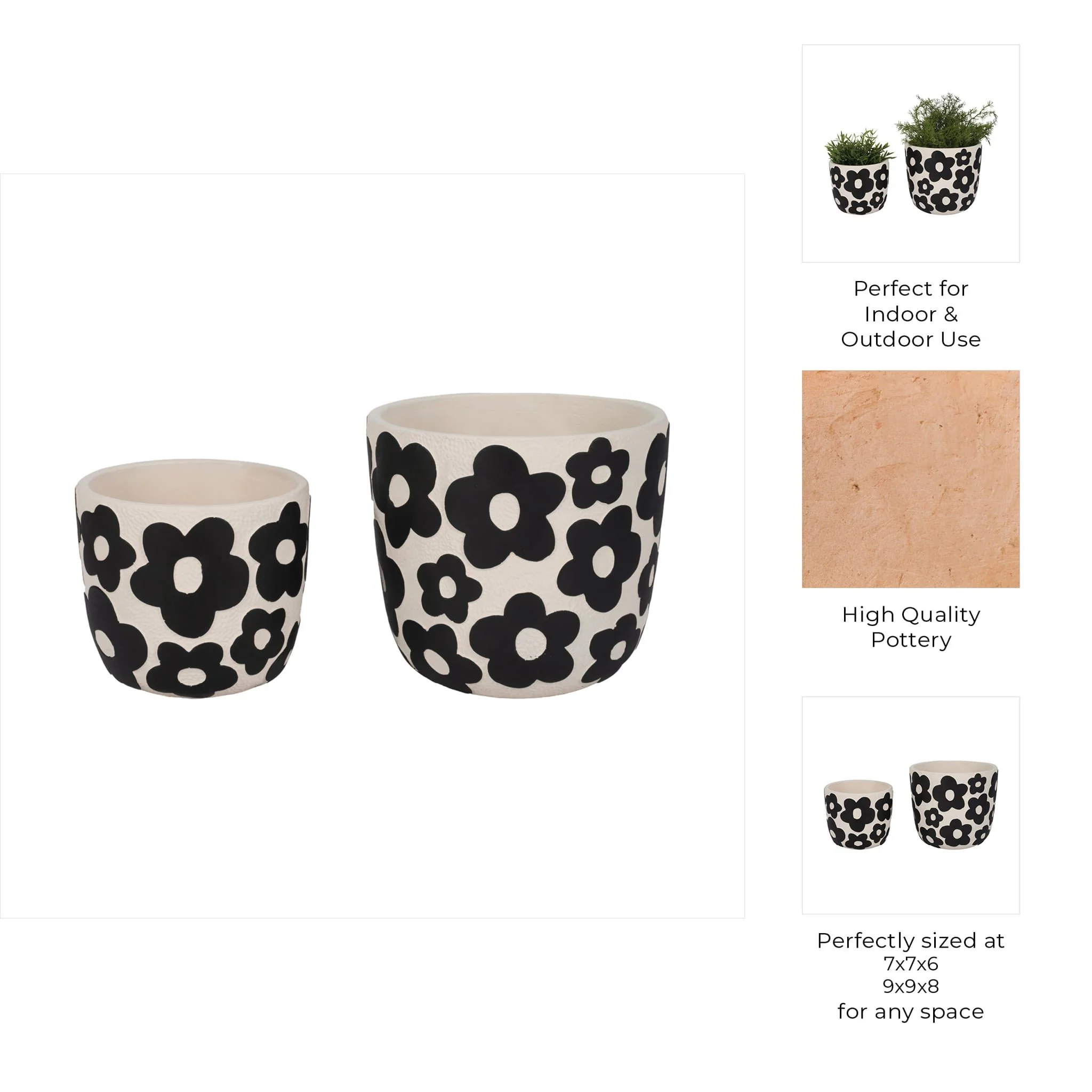 S/2 7/9" Flower Power Planters, Black - Image 7