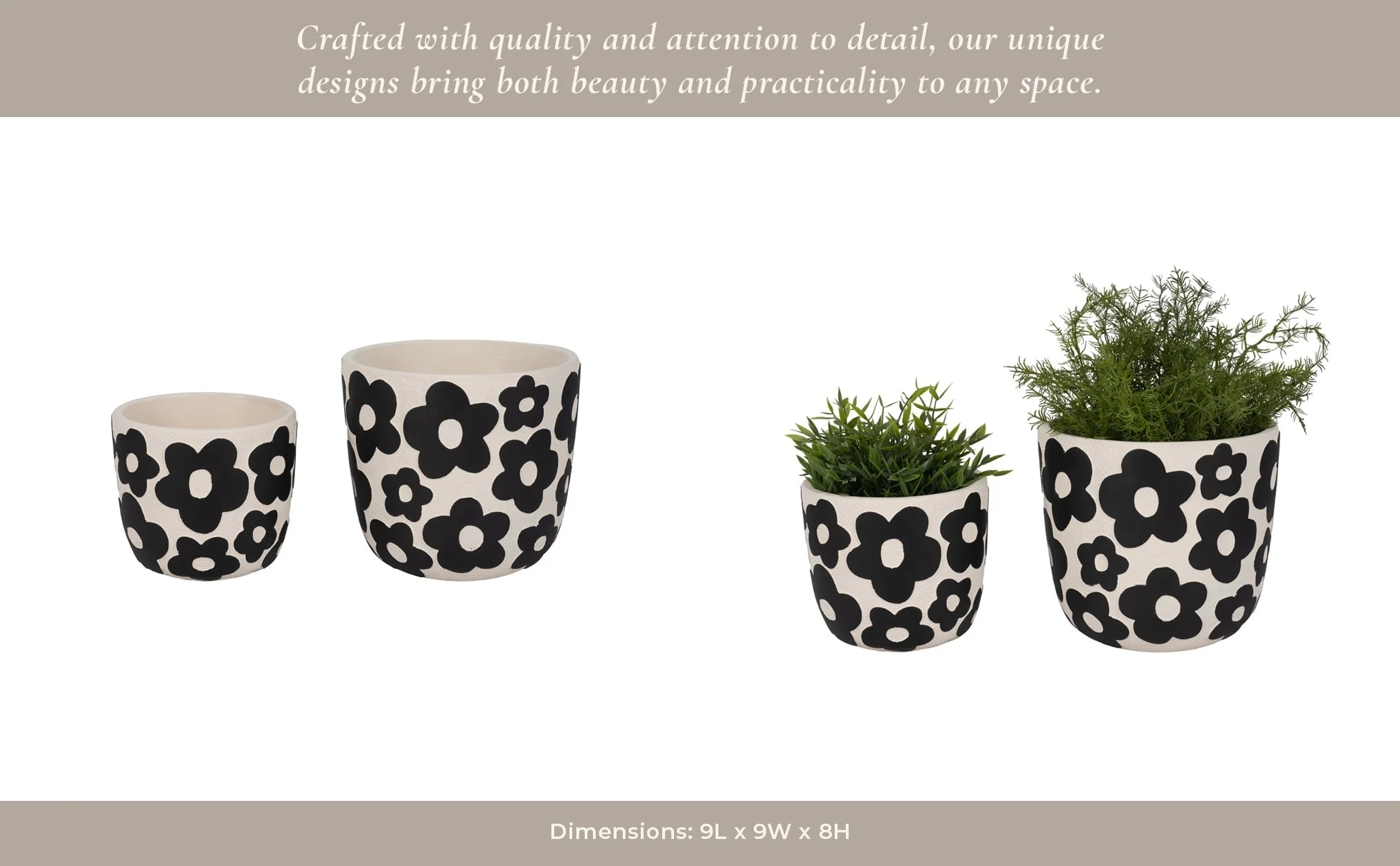 S/2 7/9" Flower Power Planters, Black - Image 9