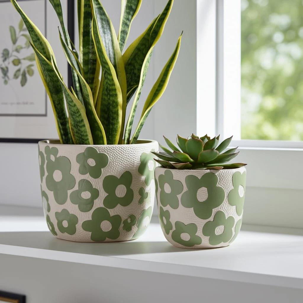 S/2 7/9" Flower Power Planters, Light Green - Image 10
