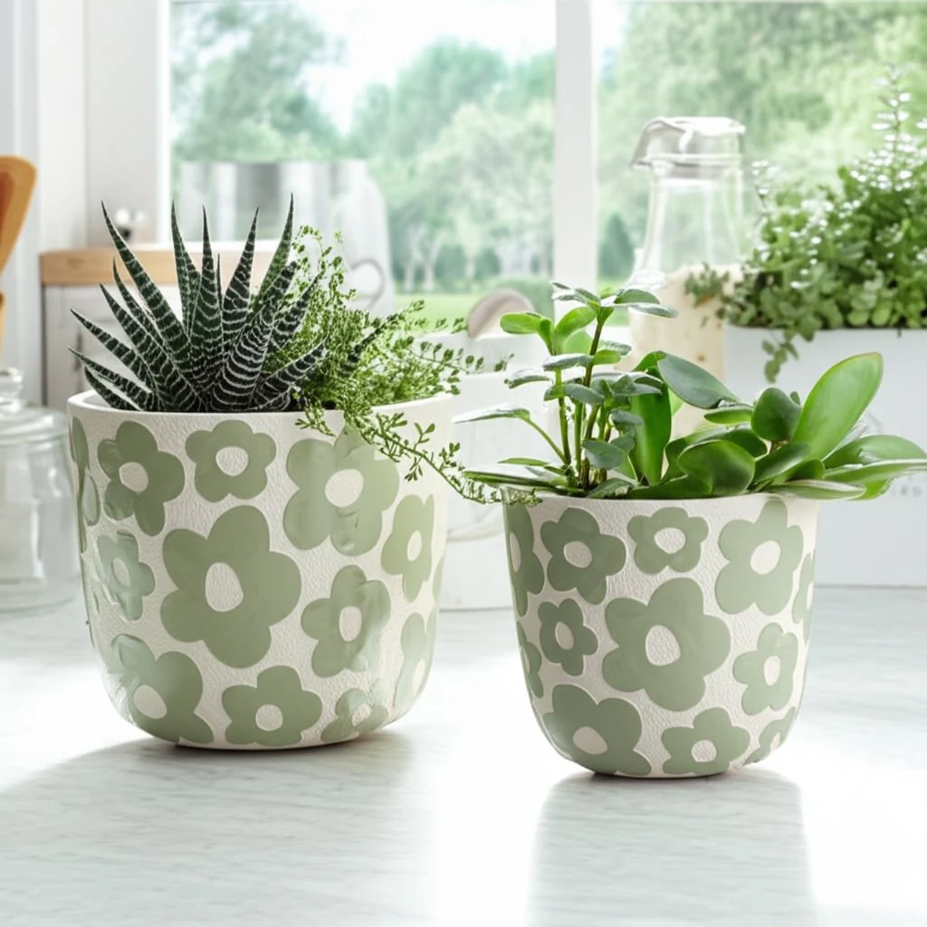 S/2 7/9" Flower Power Planters, Light Green - Image 11