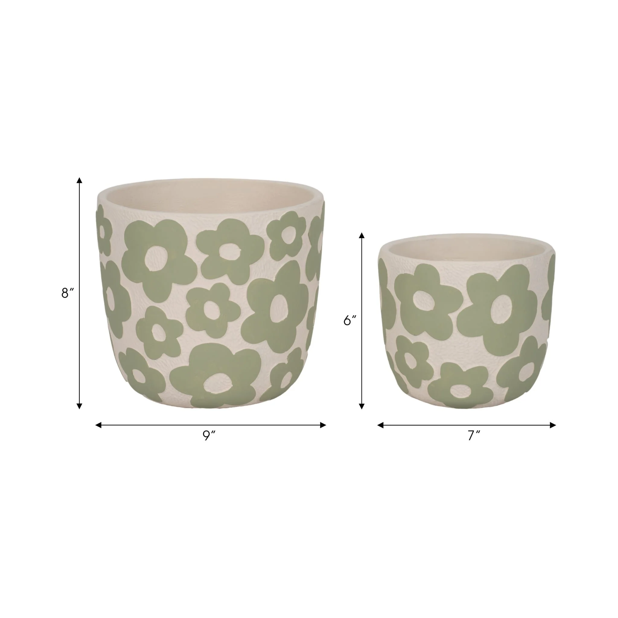 S/2 7/9" Flower Power Planters, Light Green - Image 6
