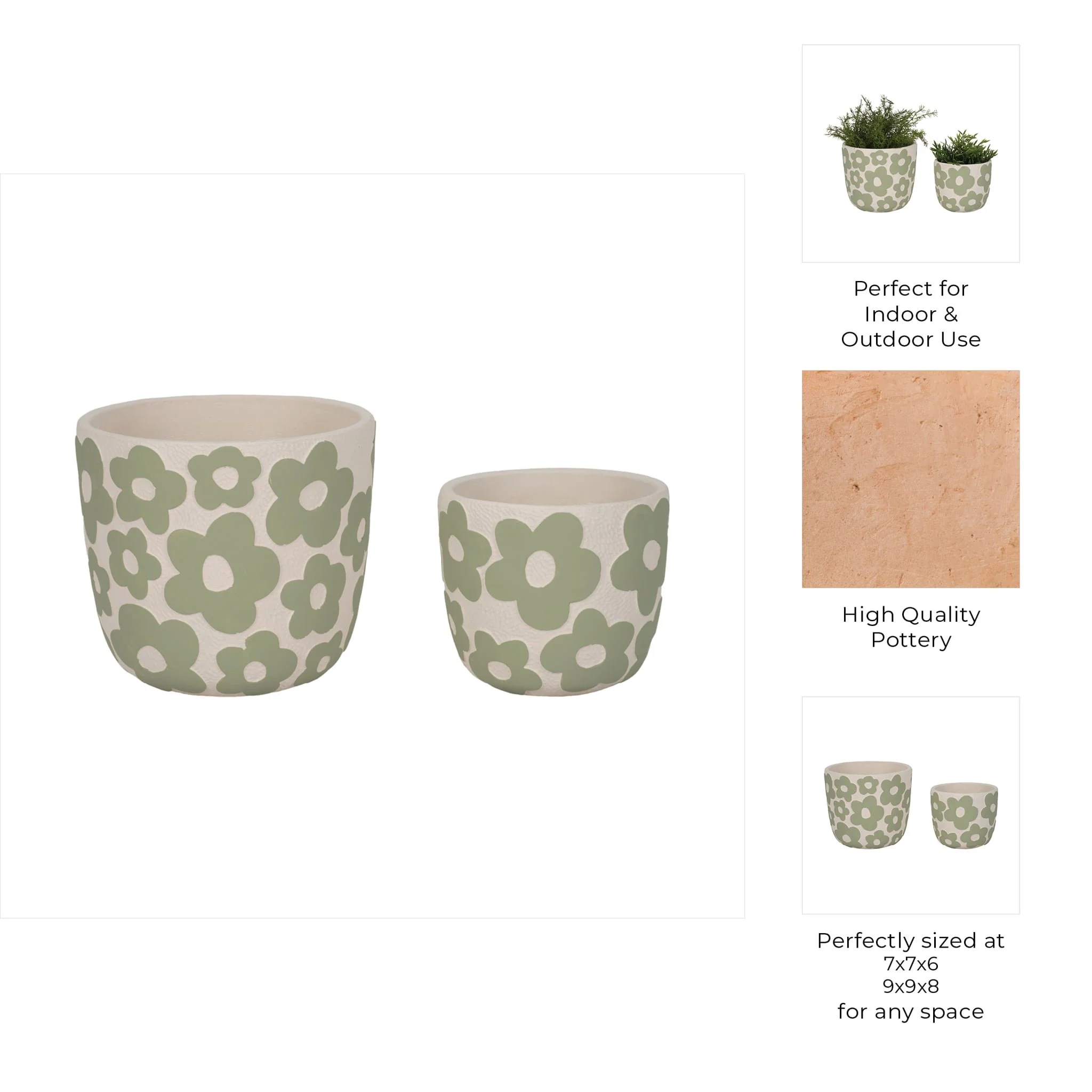 S/2 7/9" Flower Power Planters, Light Green - Image 7