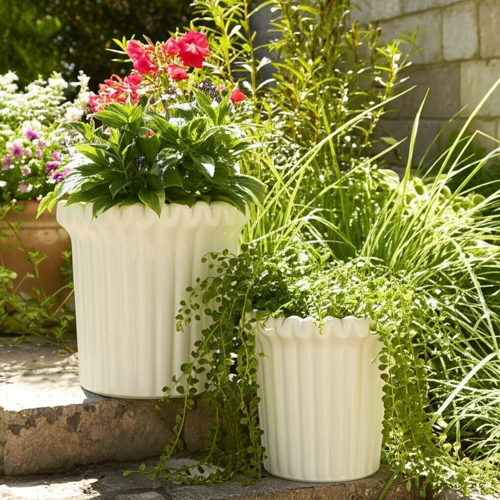 S/2 7/9" Fluted Planters, Ivory - Image 11