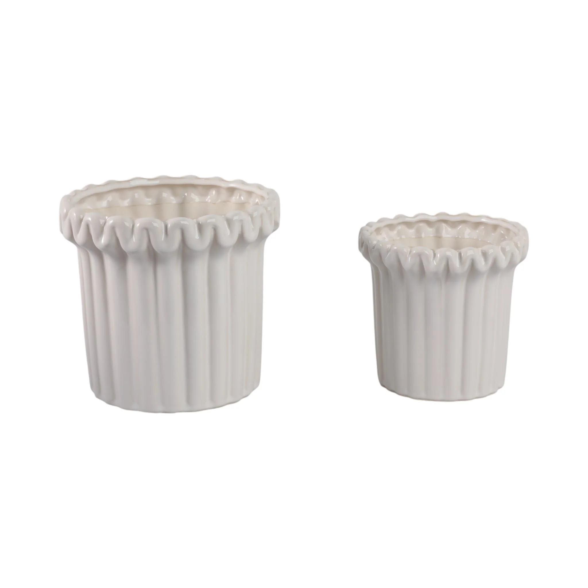 S/2 7/9" Fluted Planters, Ivory - Image 2