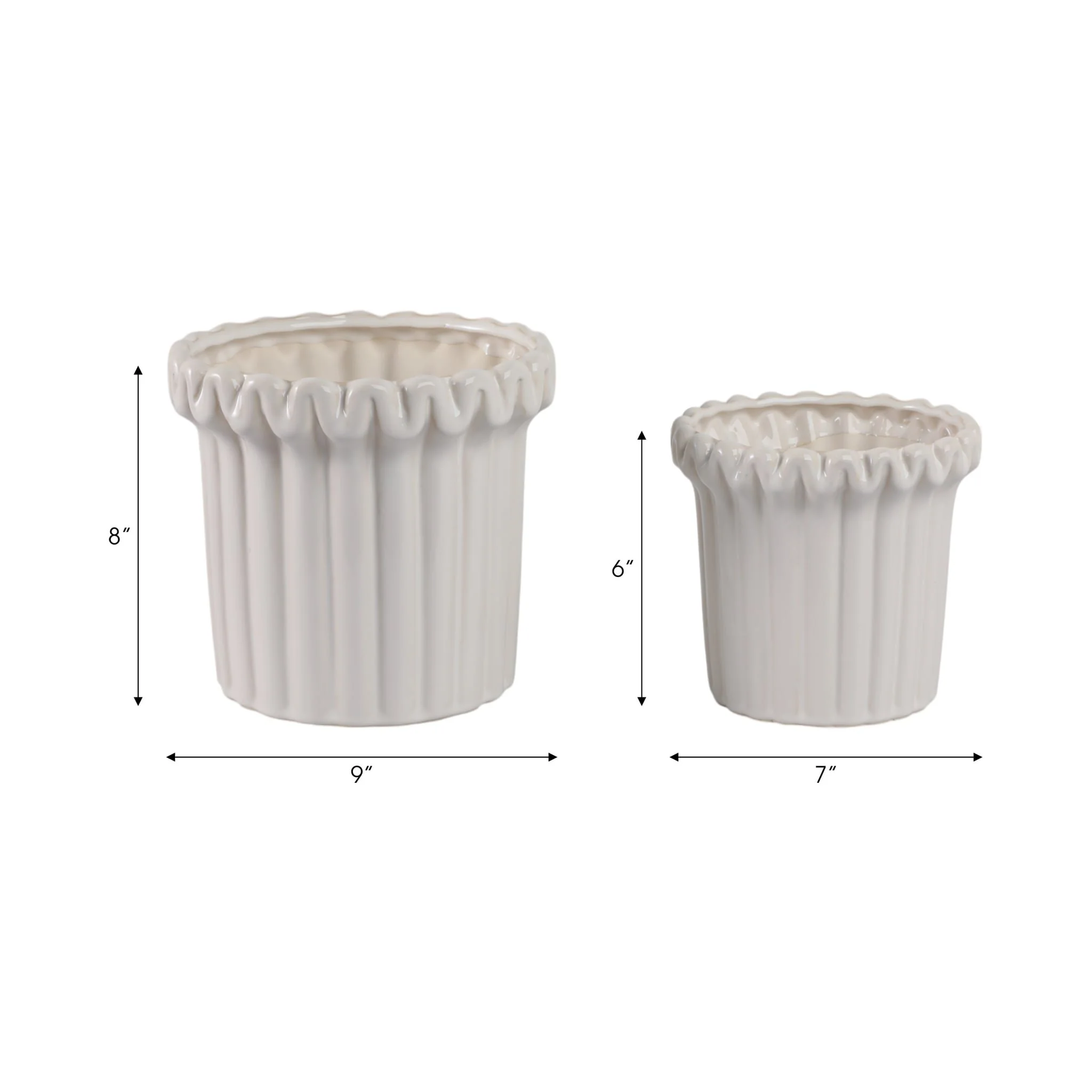 S/2 7/9" Fluted Planters, Ivory - Image 7