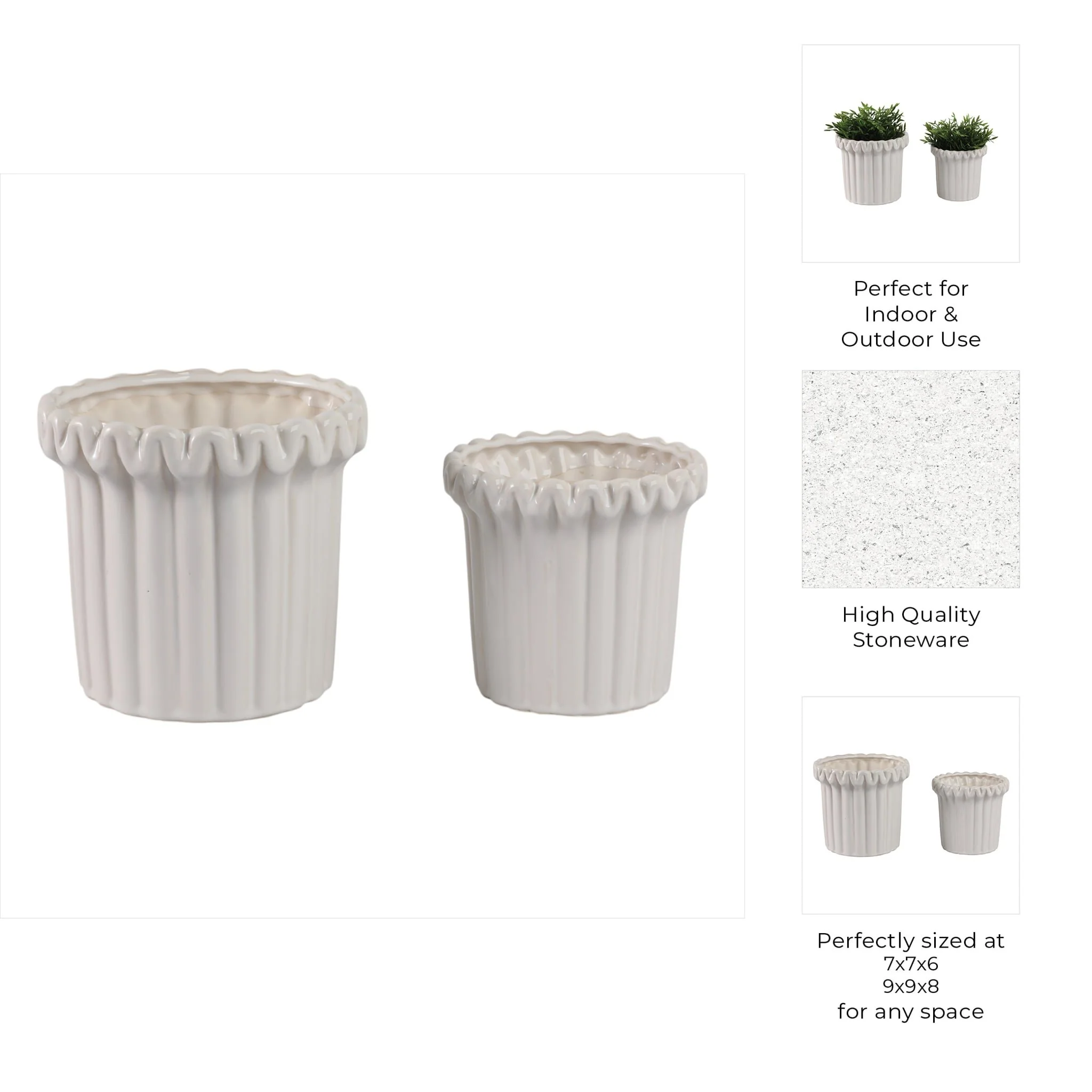 S/2 7/9" Fluted Planters, Ivory - Image 8