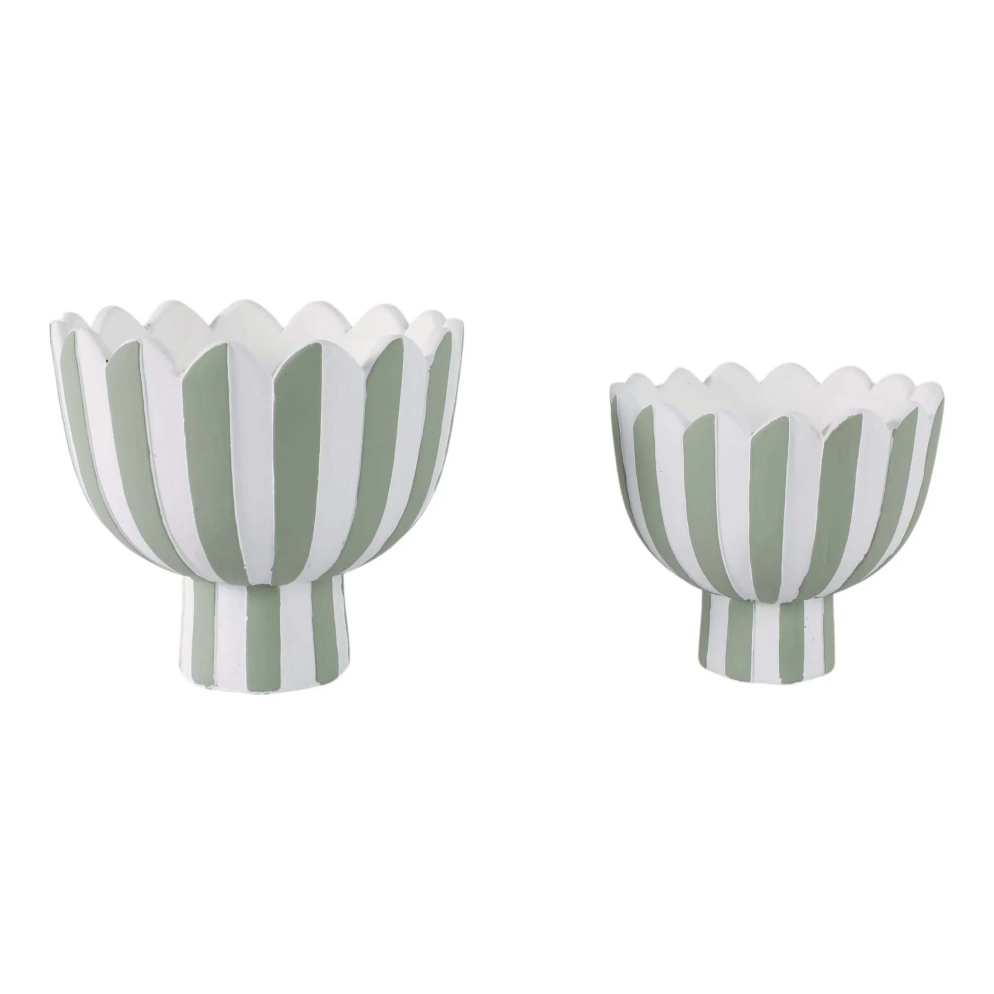 S/2 7/9" Scallop Edge Striped Planters, Green/whit - Image 2