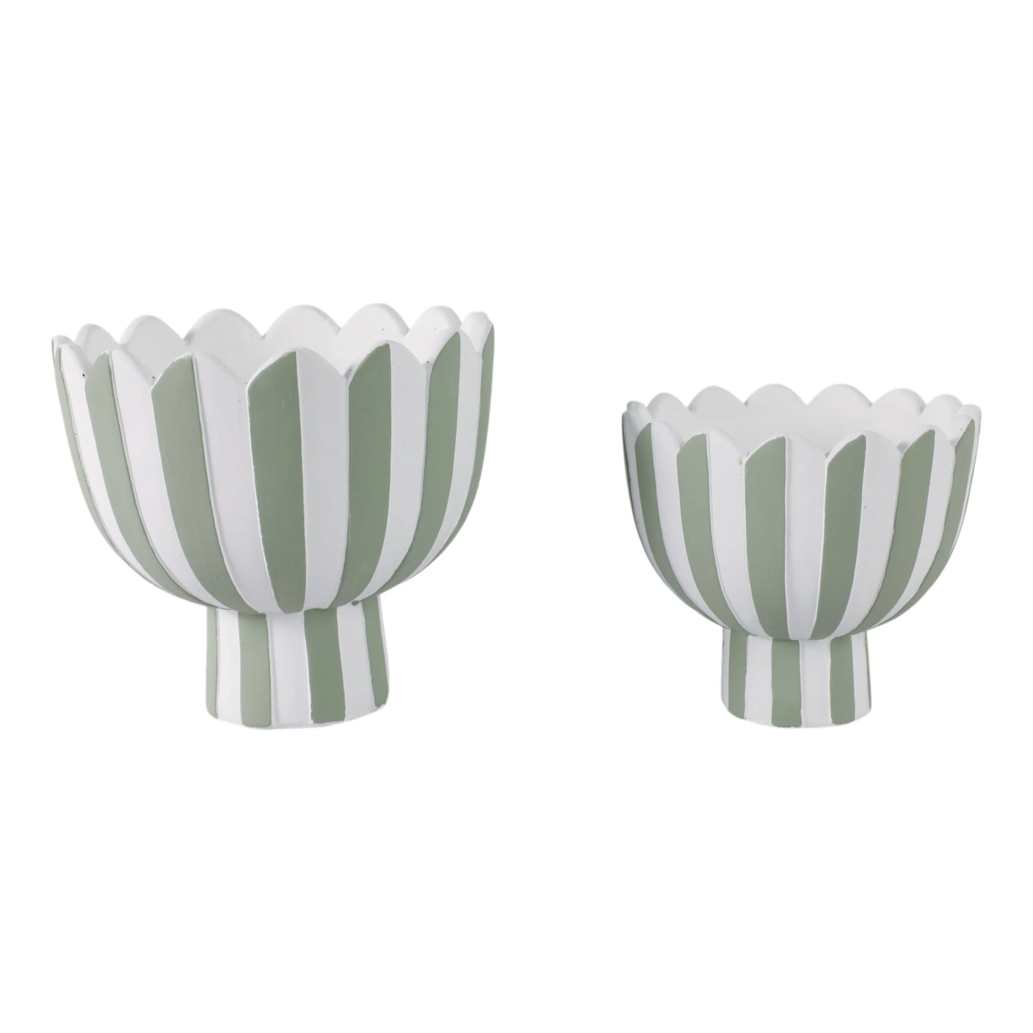 S/2 7/9" Scallop Edge Striped Planters, Green/whit - Image 3