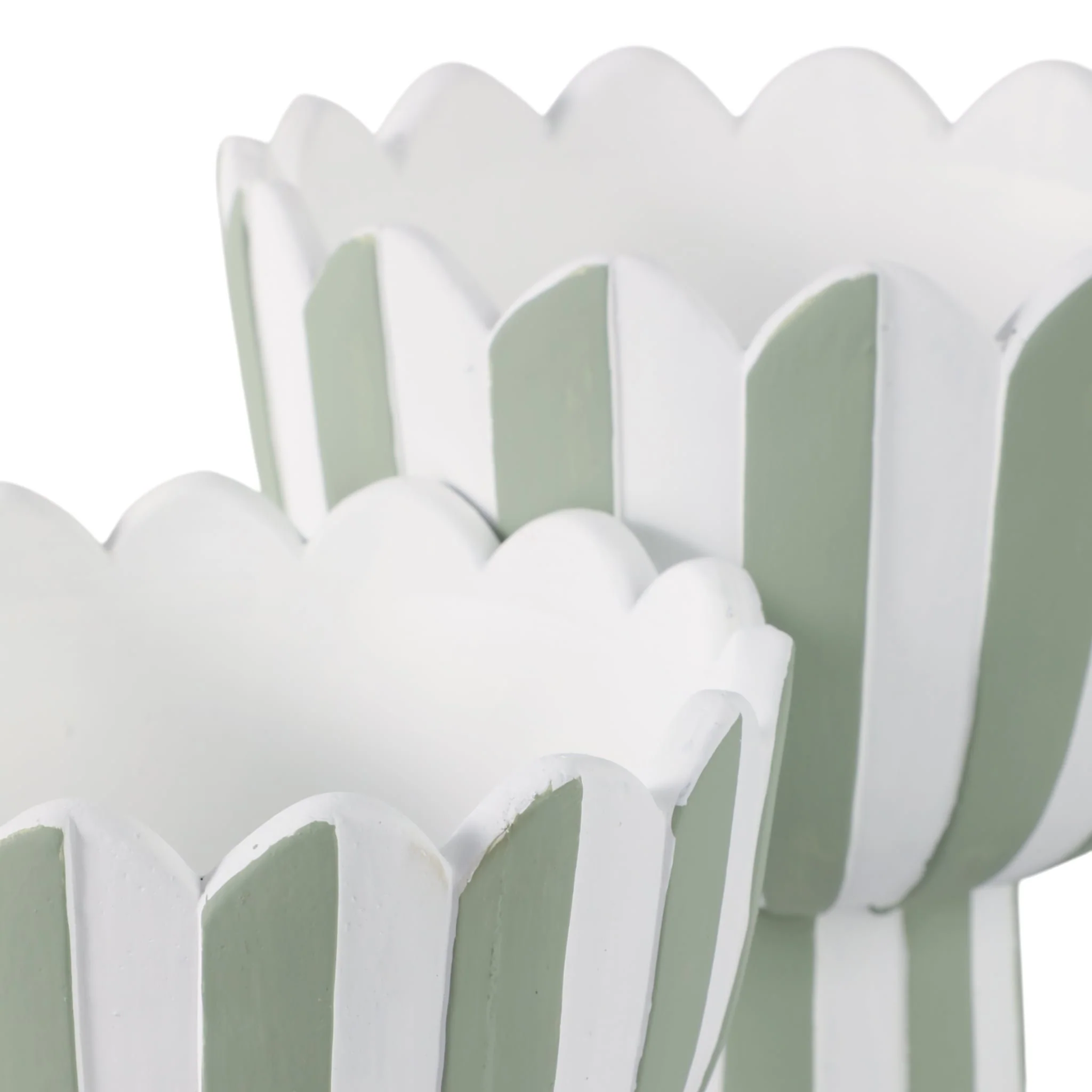 S/2 7/9" Scallop Edge Striped Planters, Green/whit - Image 5