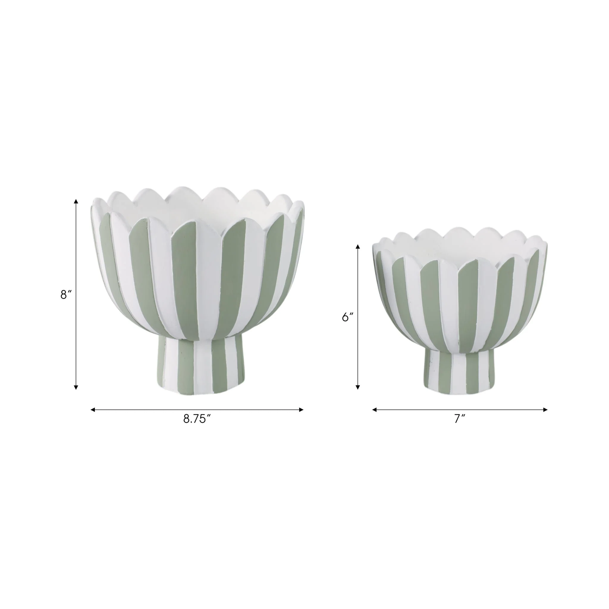 S/2 7/9" Scallop Edge Striped Planters, Green/whit - Image 7