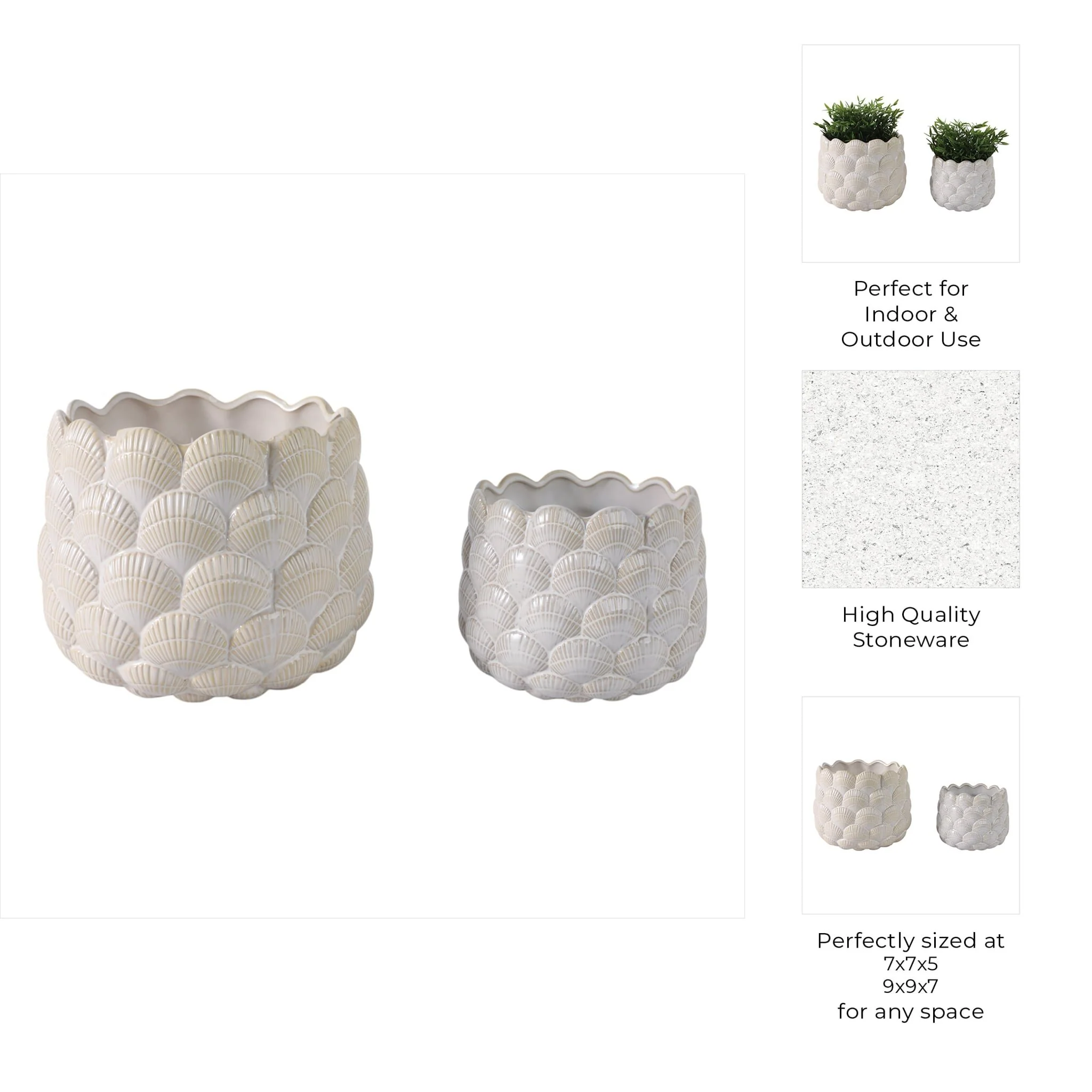 S/2 7/9" Seashell Planters, White - Image 10