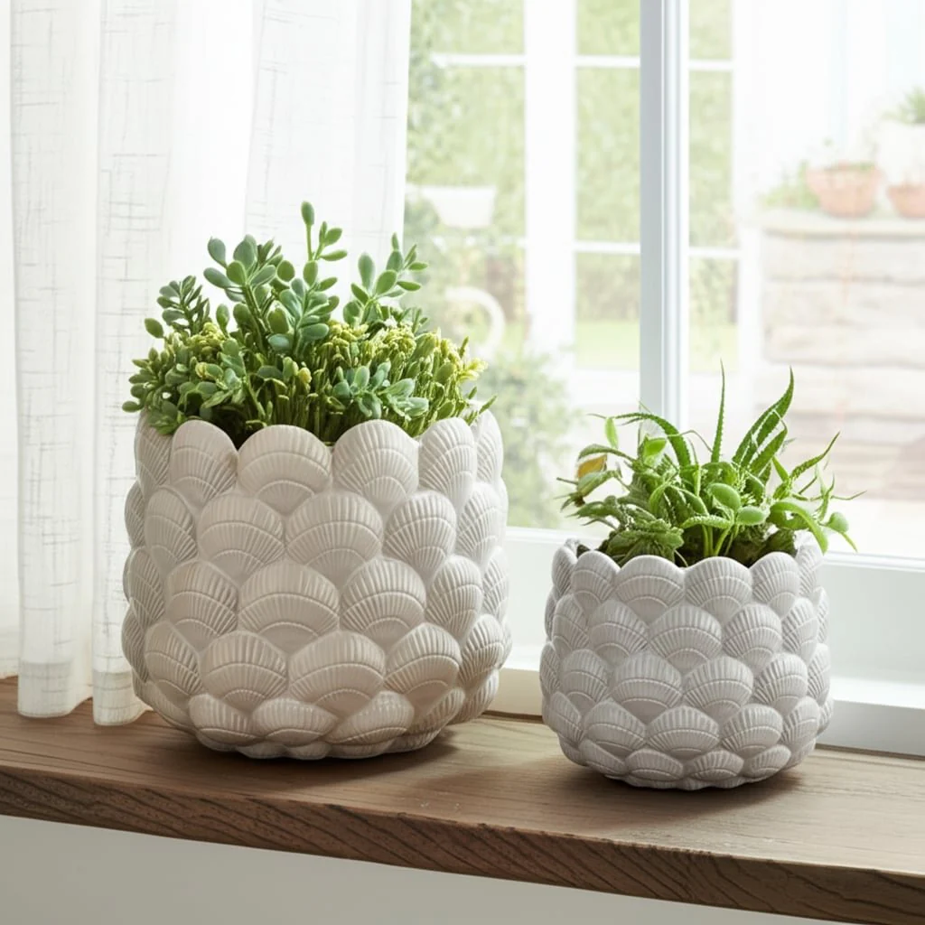 S/2 7/9" Seashell Planters, White - Image 12