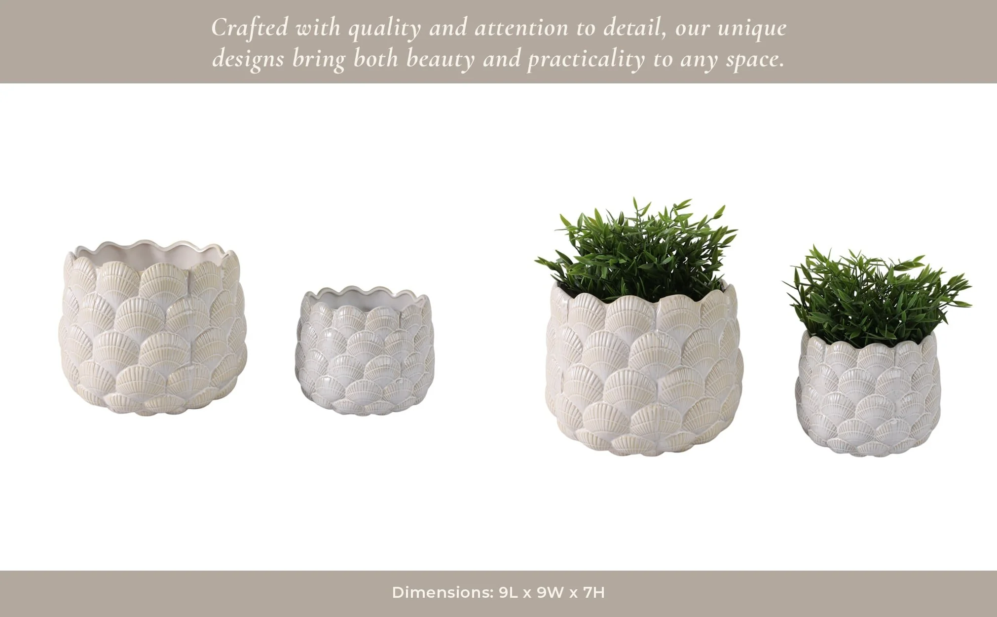 S/2 7/9" Seashell Planters, White - Image 13