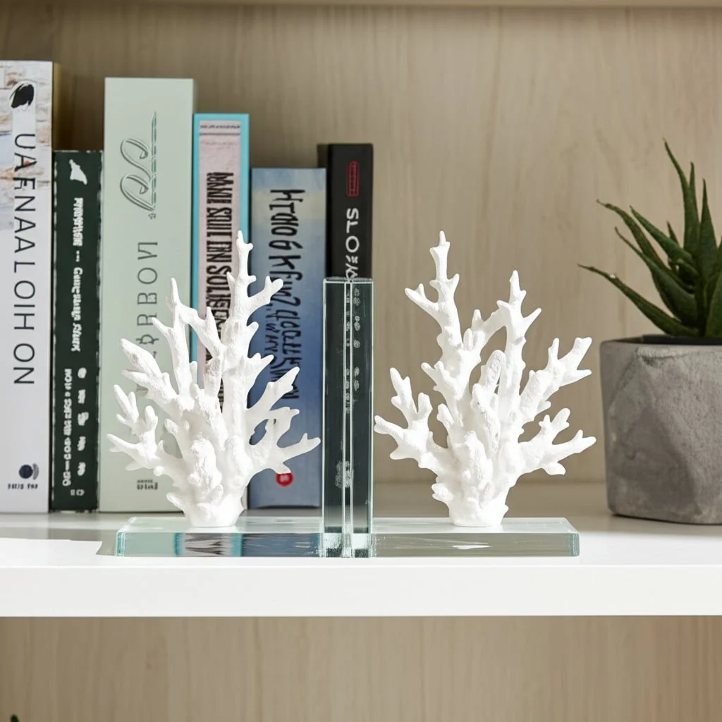 S/2 7" Coral On Glass Bookends, White - Image 11