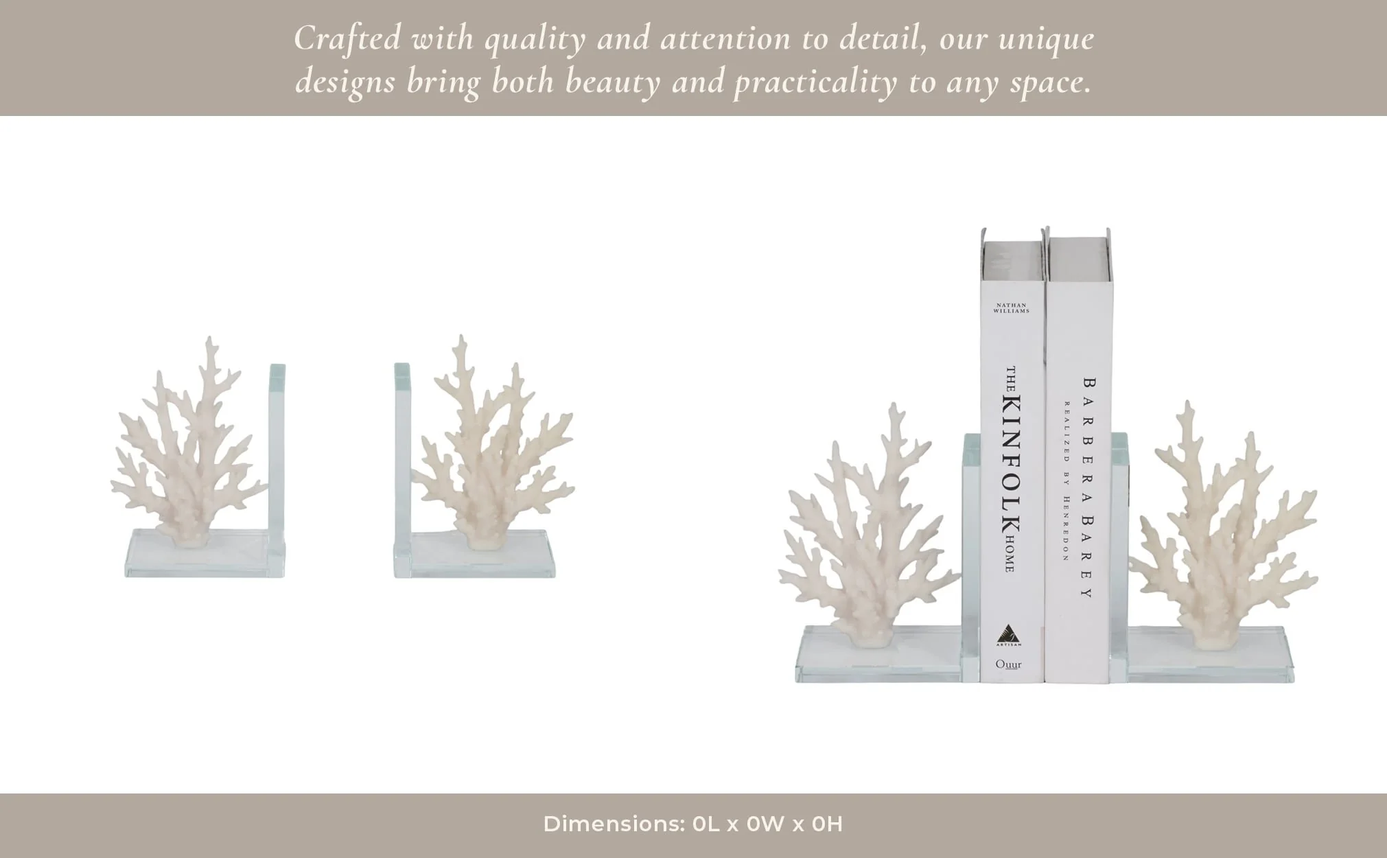 S/2 7" Coral On Glass Bookends, White - Image 12