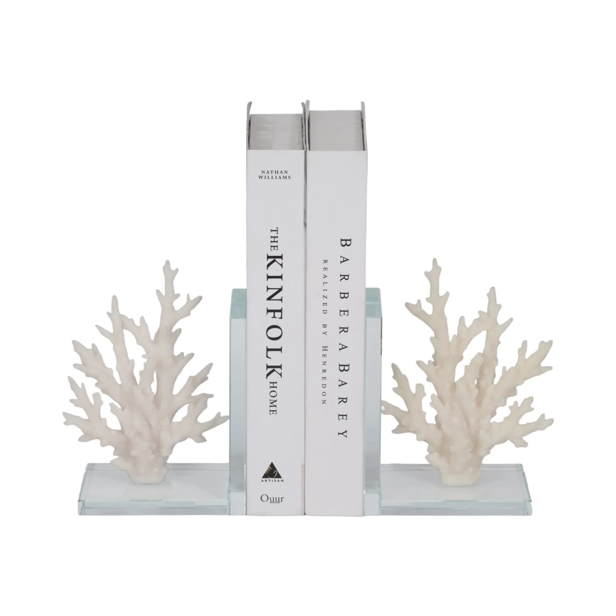 S/2 7" Coral On Glass Bookends, White - Image 2