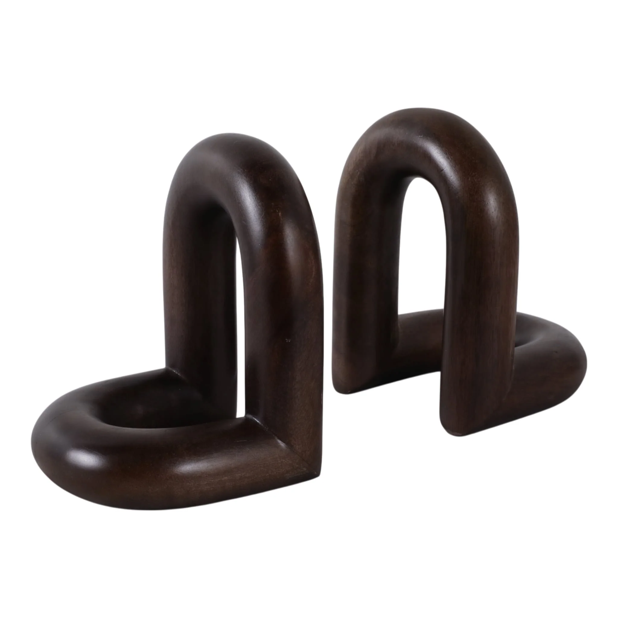 S/2 7" Loopy Wood Bookends Set, Dark Brown - Image 3