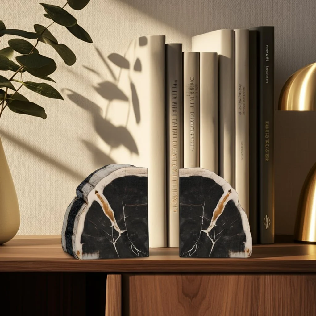 S/2 7" Petrified Wood Bookends, Black/tan - Image 8