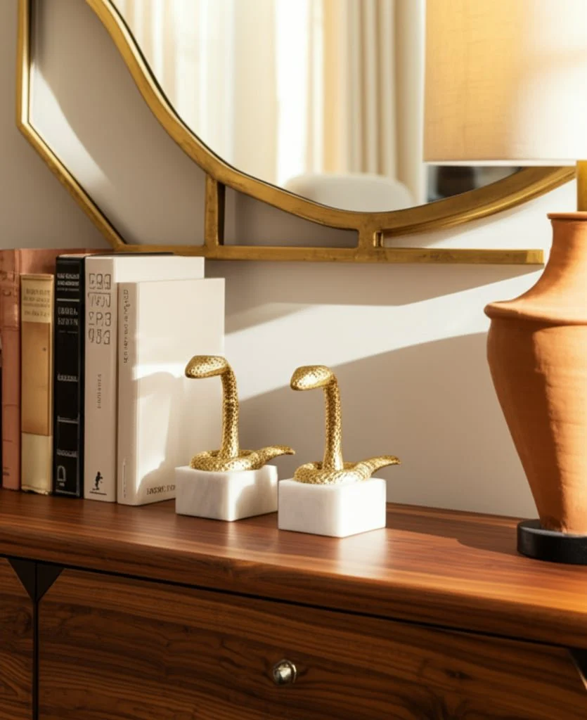 S/2 7" Snake Bookends, Gold - Image 10