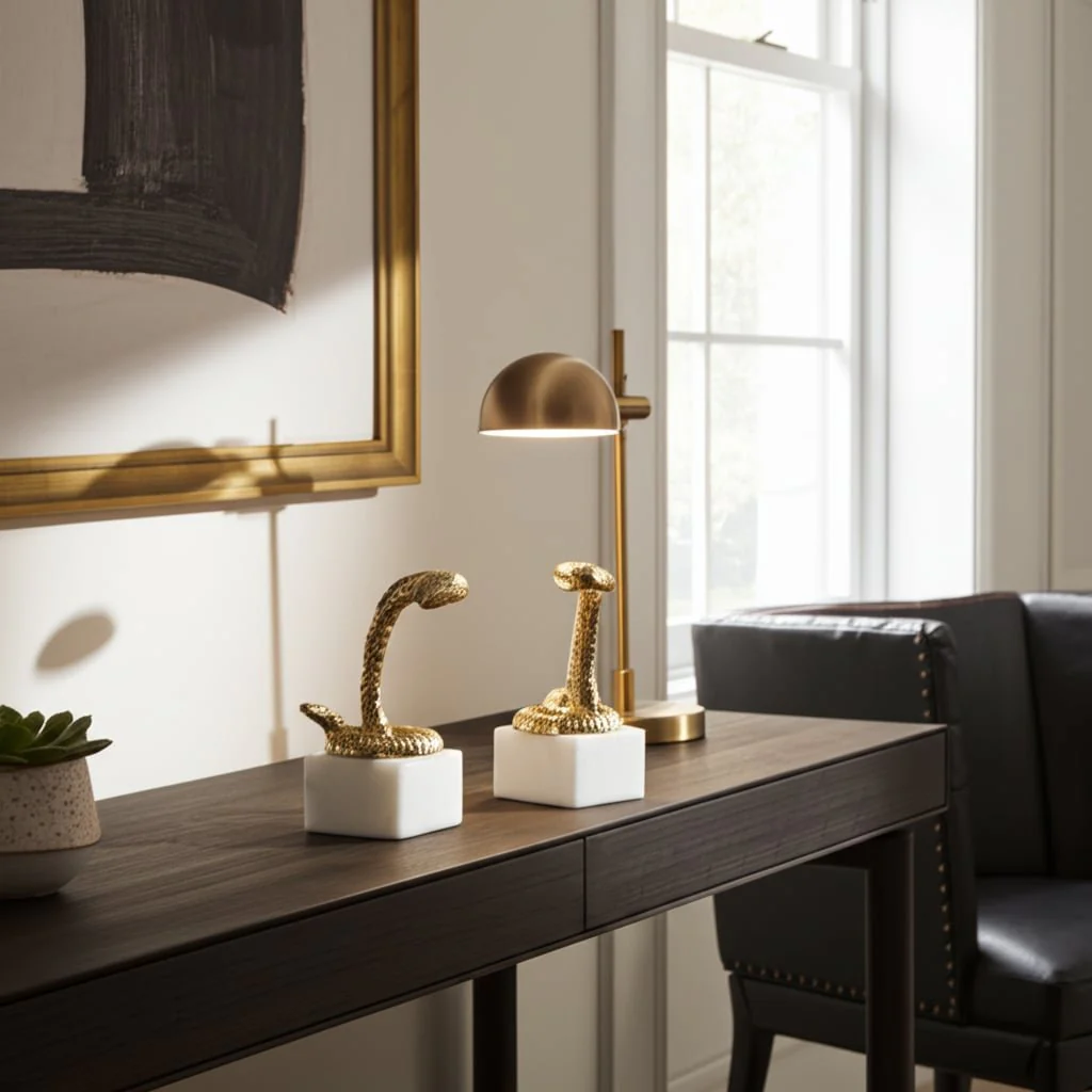 S/2 7" Snake Bookends, Gold - Image 9