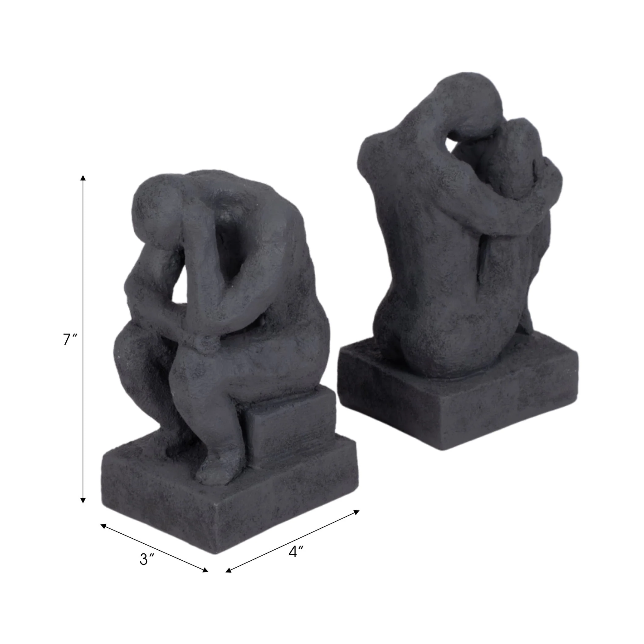 S/2 7" Thinking Man Bookends, Charcoal - Image 7