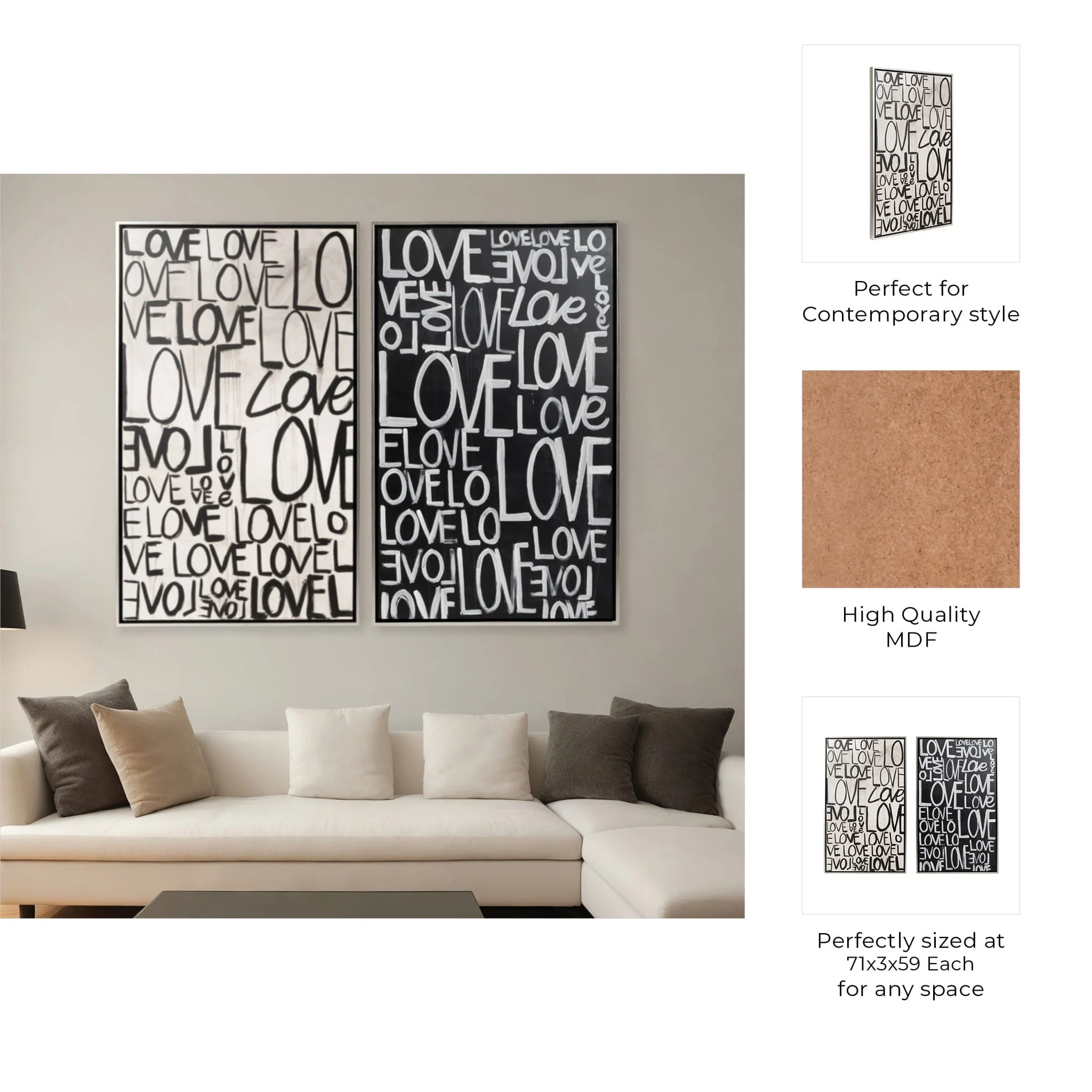S/2 71x59 Hand Painted Love Scribble, Black/white - Image 8