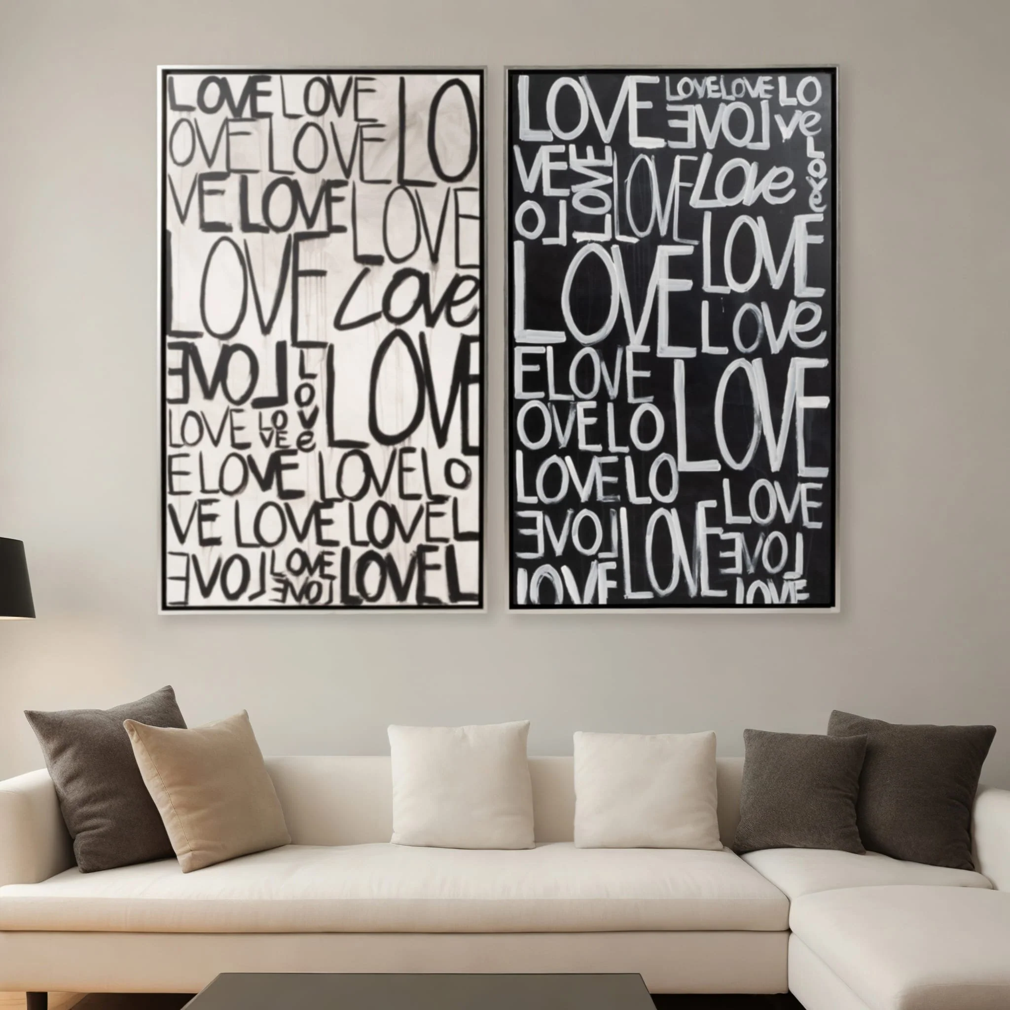 S/2 71x59 Hand Painted Love Scribble, Black/white - Image 9