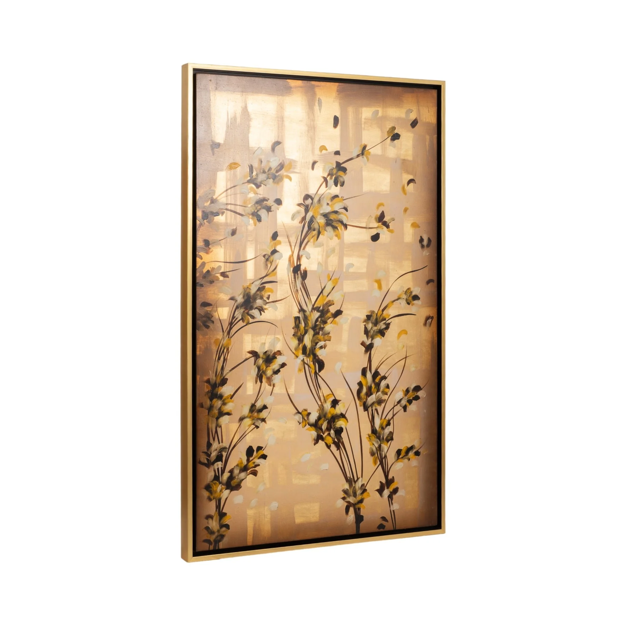 S/2 71x59 Hand Painted Wildflowers, Gold - Image 3