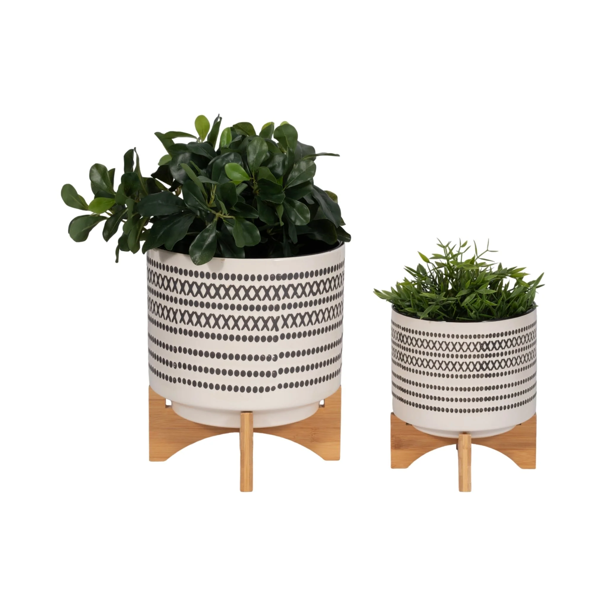 S/2 8/10" Aztec Planter W/ Wood Stand, Gray - Image 2