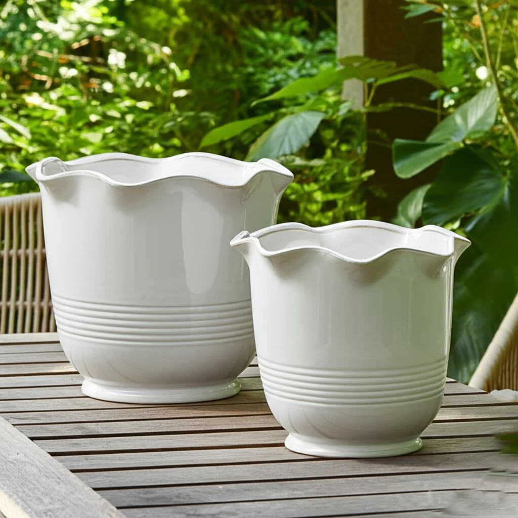 S/2 8/11" Ruffle Edge Planter, Ivory - Image 10