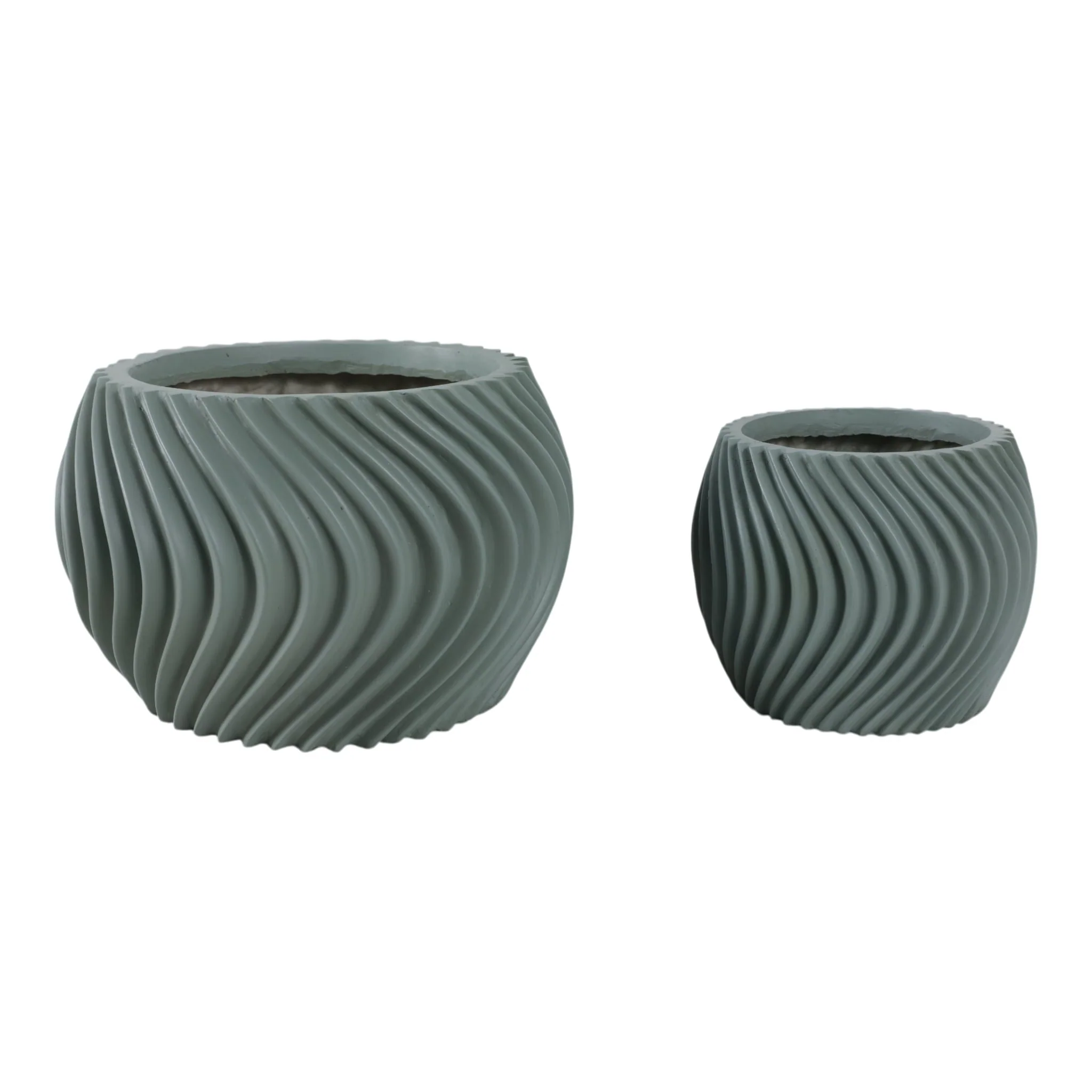 S/2 8/12" Curvy Lines Rounded Planter, Sage Green - Image 2