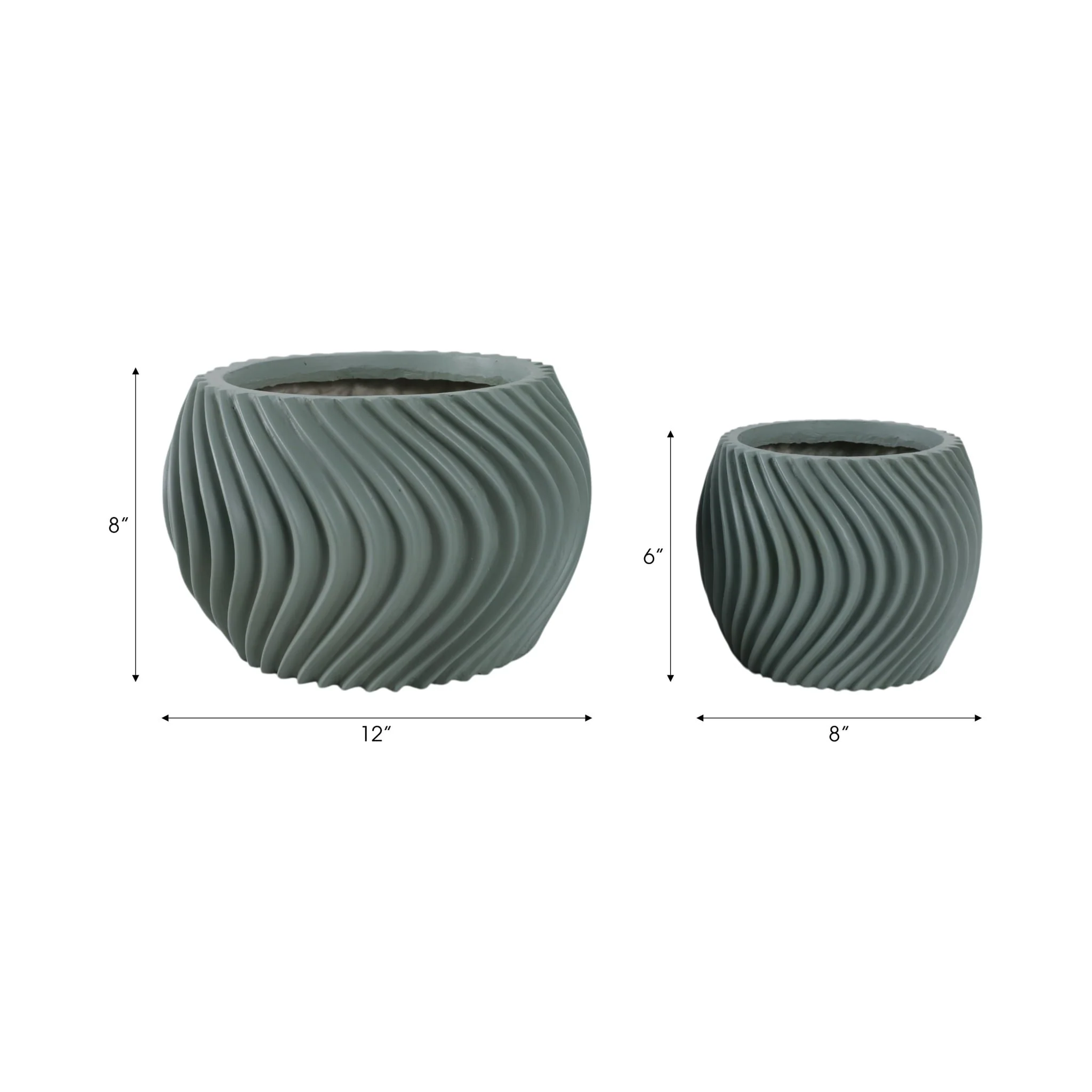 S/2 8/12" Curvy Lines Rounded Planter, Sage Green - Image 8