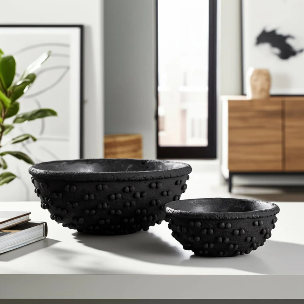S/2 8/12" Textured Knobby Knot Bowls, Black - Image 10