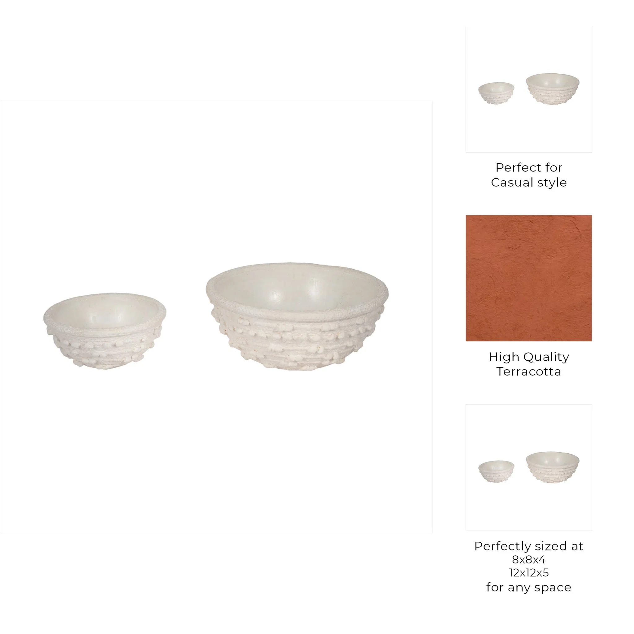 S/2 8/12" Textured Knobby Knot Bowls, White - Image 8