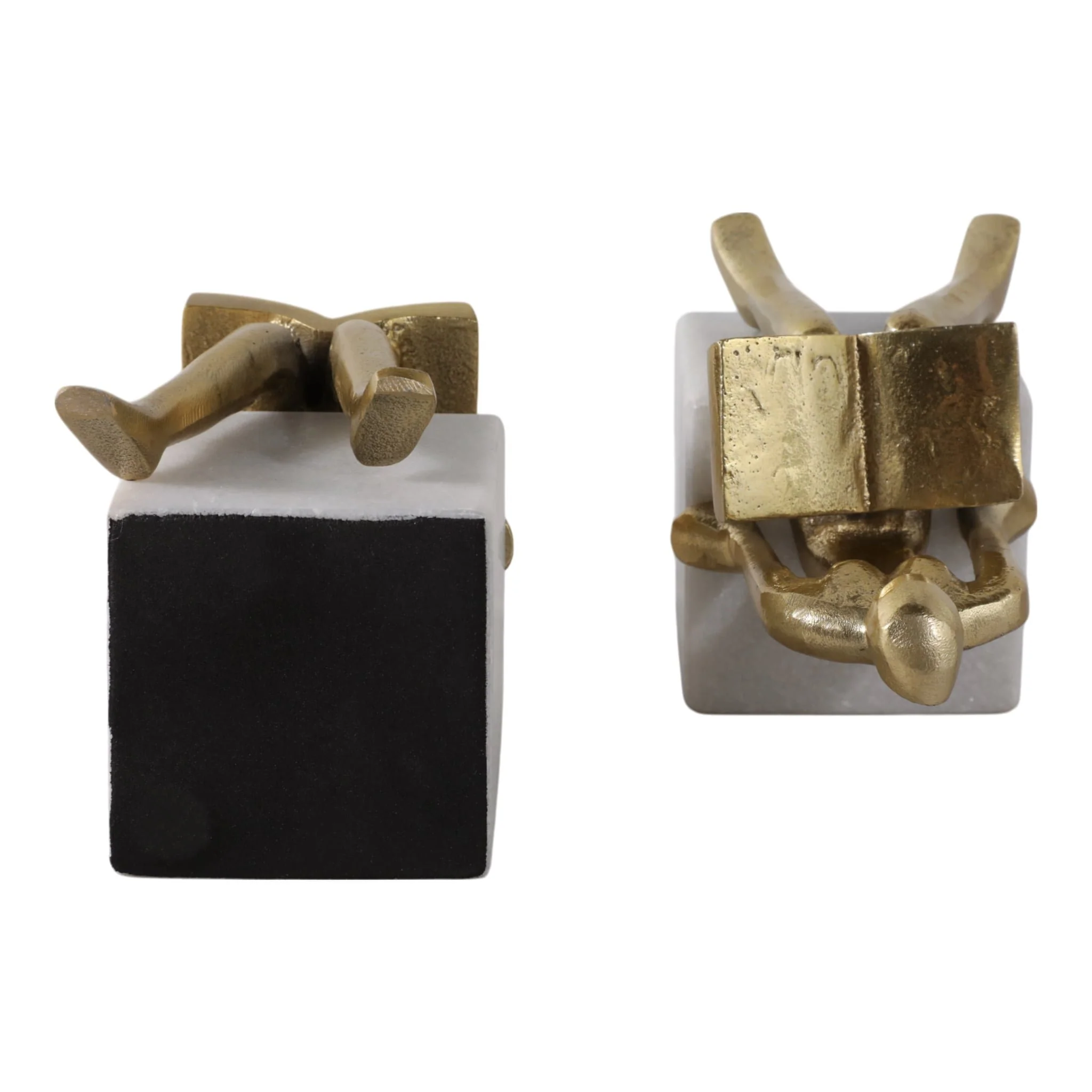S/2 8" Reading On Marble Stand Bookends, Gold/whit - Image 6