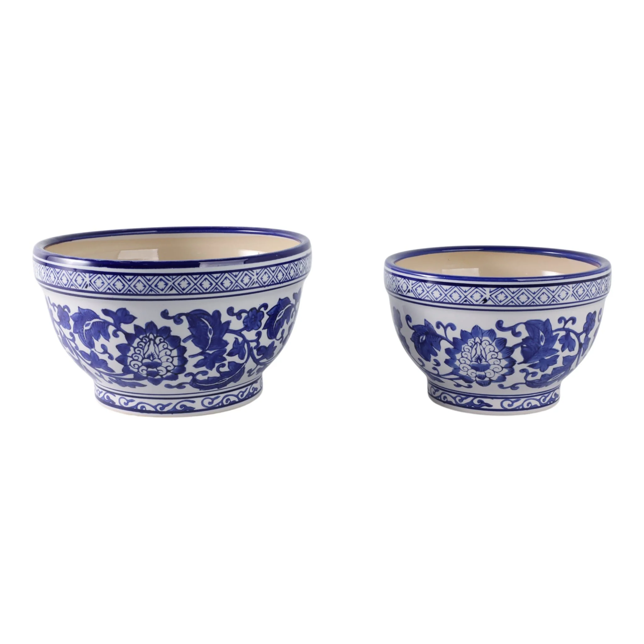 S/2 9/11" Bowl Chinoiserie Planters, Blue/wht - Image 3