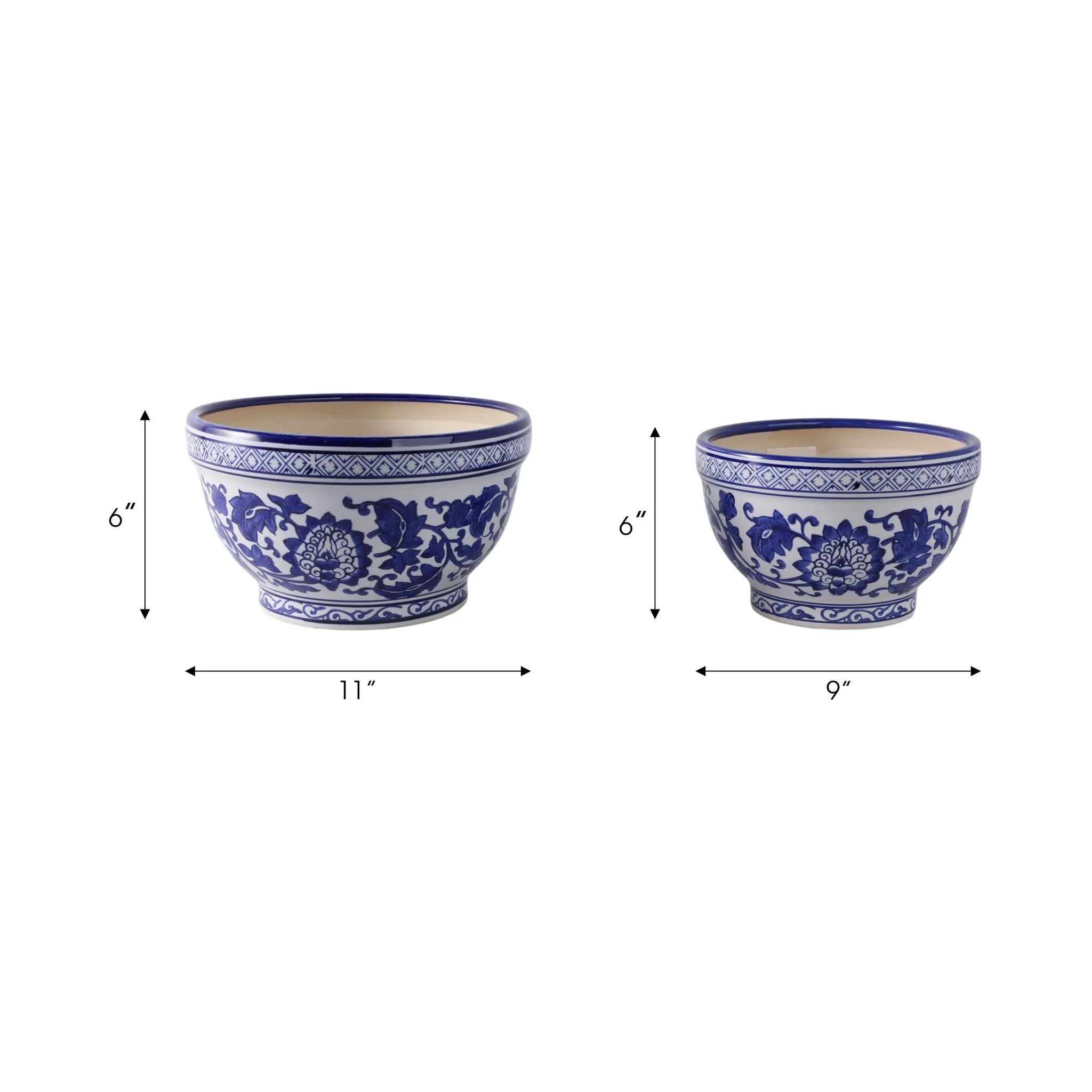 S/2 9/11" Bowl Chinoiserie Planters, Blue/wht - Image 8