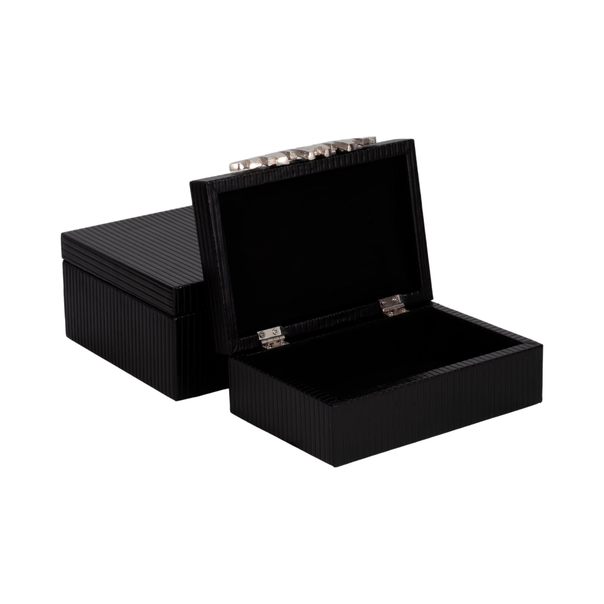 S/2 9/11" Boxes With Lines & Silver Handle, Black - Image 3