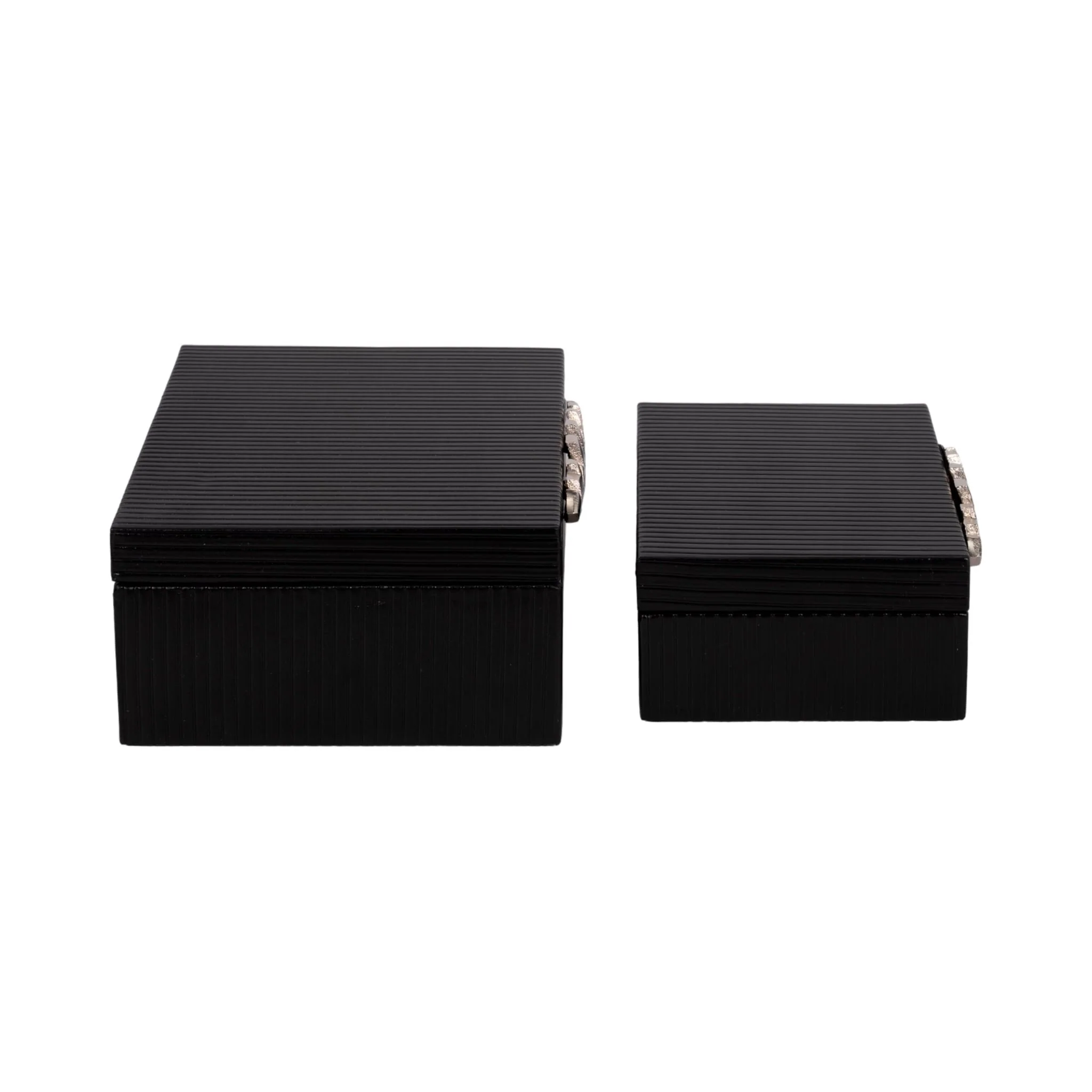 S/2 9/11" Boxes With Lines & Silver Handle, Black - Image 5